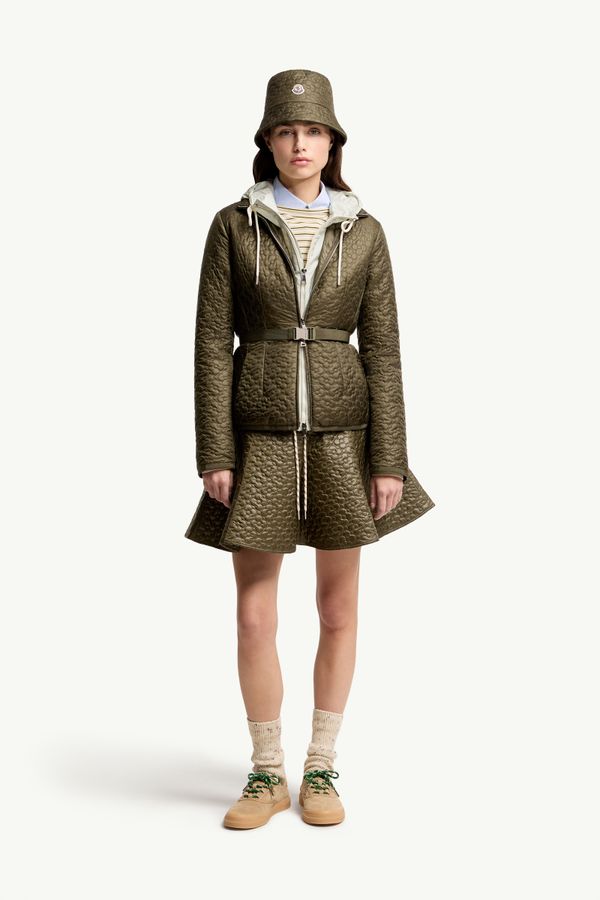 Geranium Floral-Quilted Short Down Jacket Women Olive Green Moncler 0