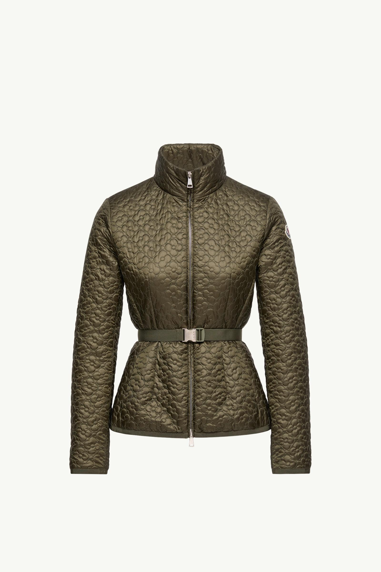 Olive Green Geranium Floral-Quilted Short Down Jacket - Short Down