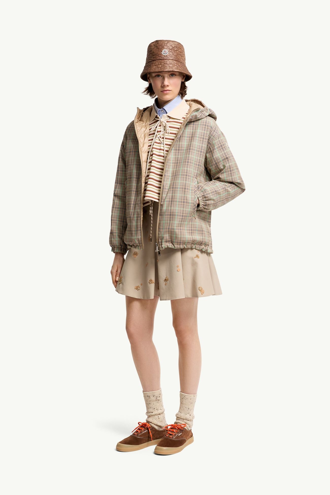 Grimpante 리버서블 후드 쇼트 다운 재킷 여성 라이트 브라운 Moncler 0