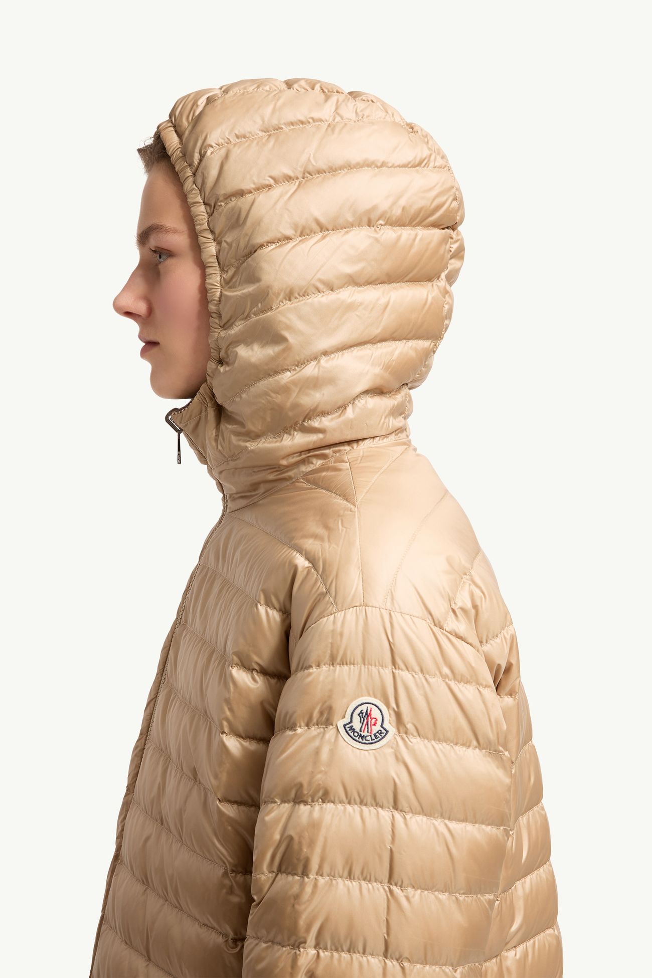 Plumífero corto con capucha reversible Grimpante Mujer Marrón claro Moncler 1