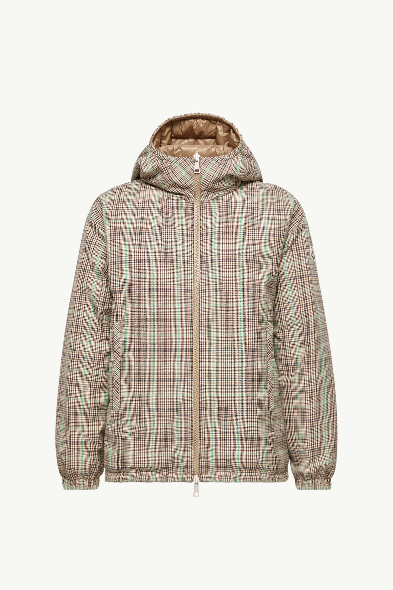 Grimpante kurze wendbare Daunenjacke mit Kapuze Damen Hellbraun Moncler 2