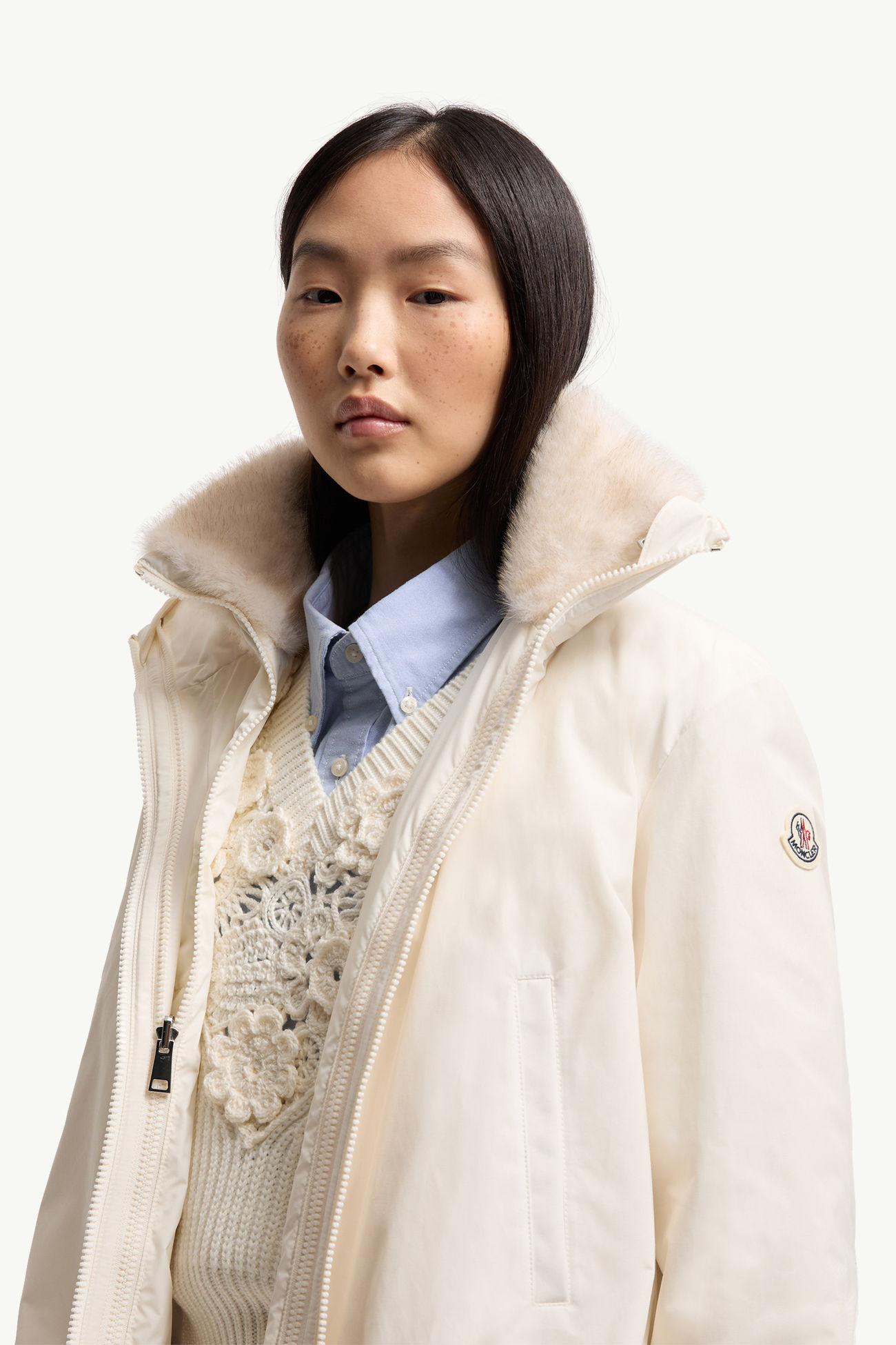 Pervenche kurze 3-in-1 Daunenjacke Damen Weiß Moncler 7