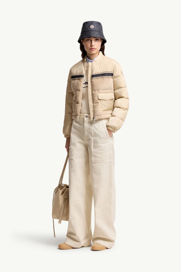 Bomber en duvet Achillee en teddy Femmes Beige Chameau Moncler 0