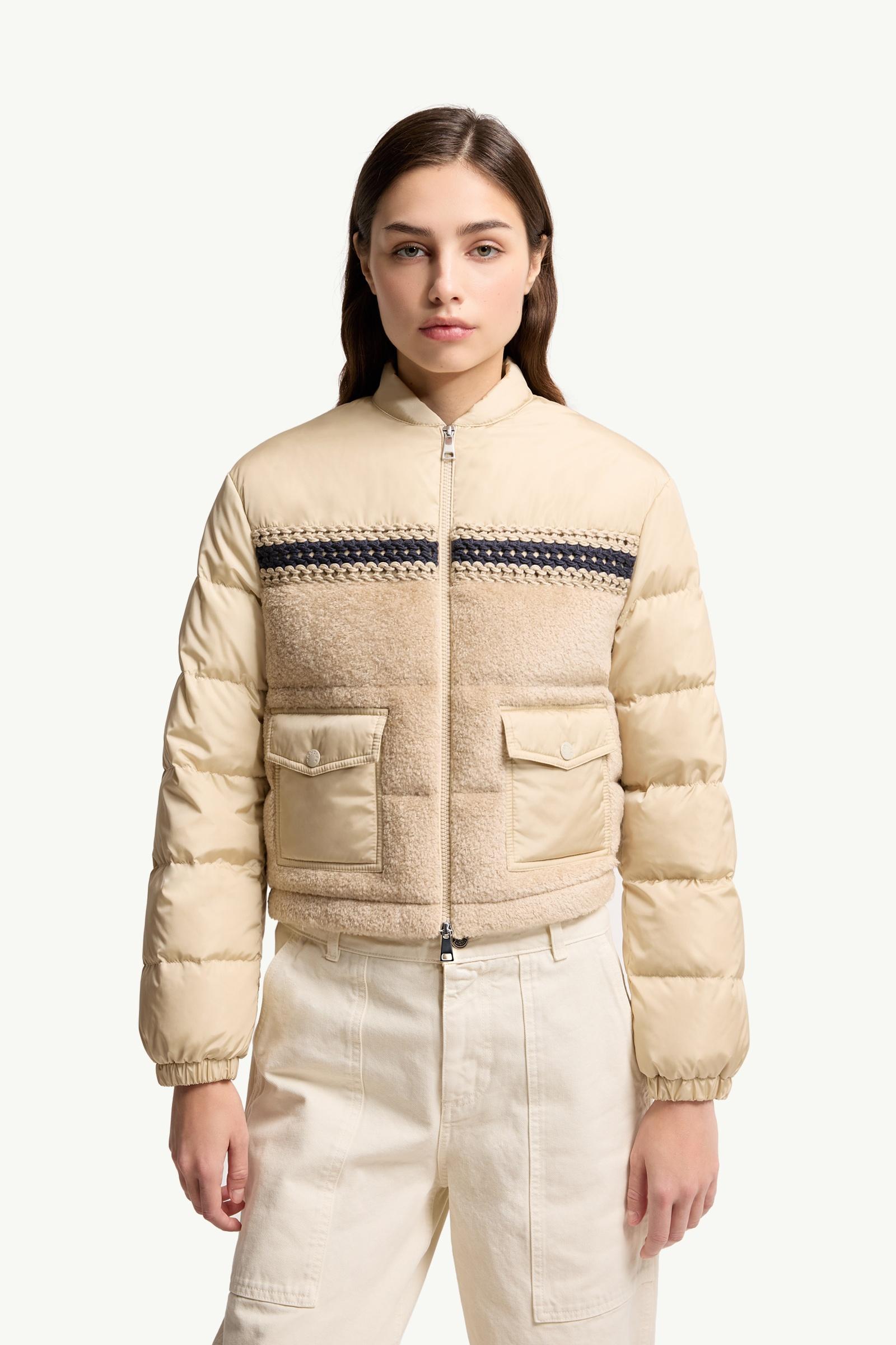 Camel Beige Achillee Teddy Down Bomber - Short Down Jackets for