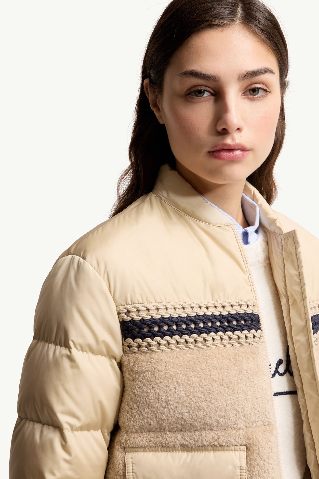 Bomber Corto Achillee in pile effetto teddy Donna Beige Cammello Moncler 5
