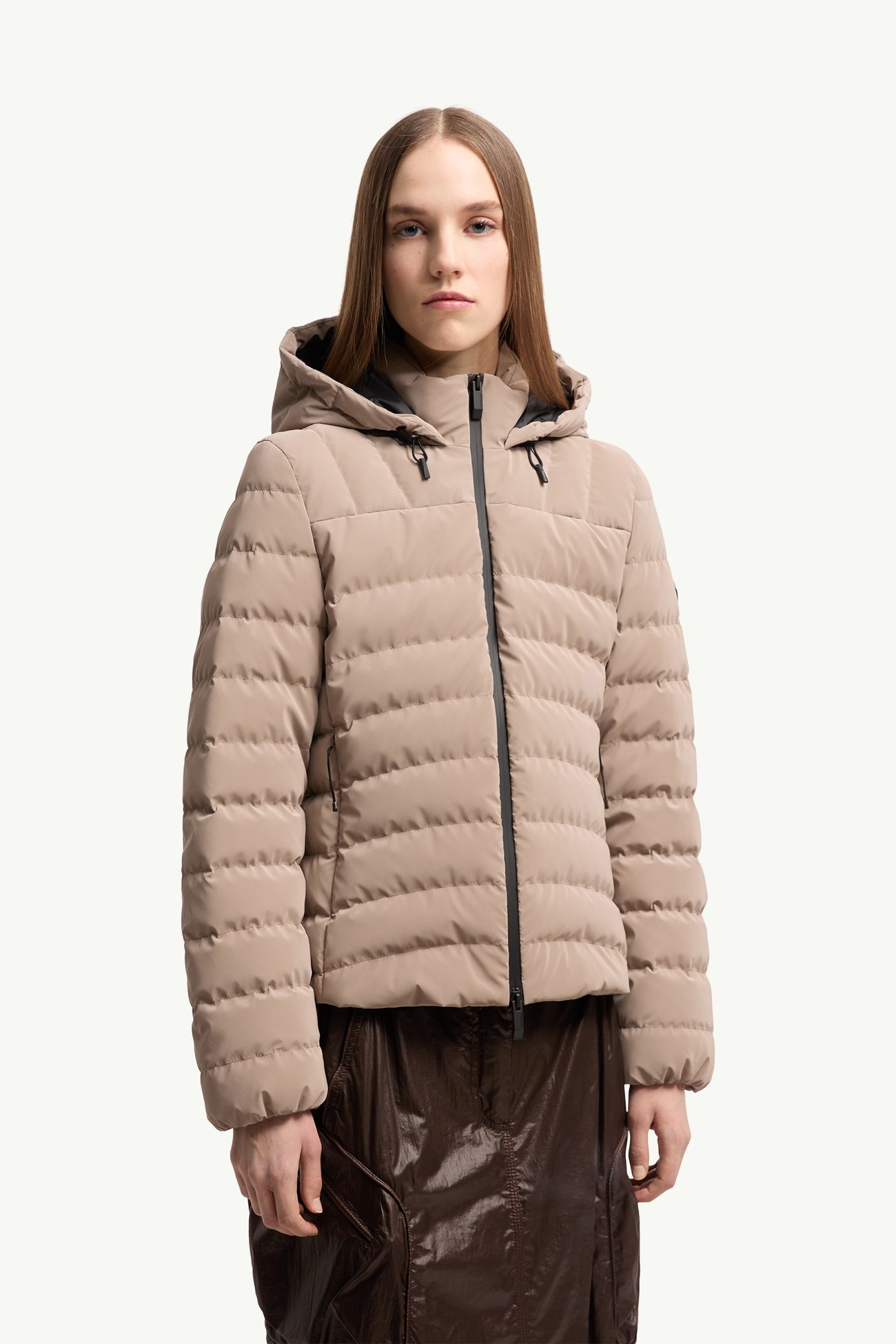 Trèfle Hooded Short Down Jacket Women Beige Moncler 3