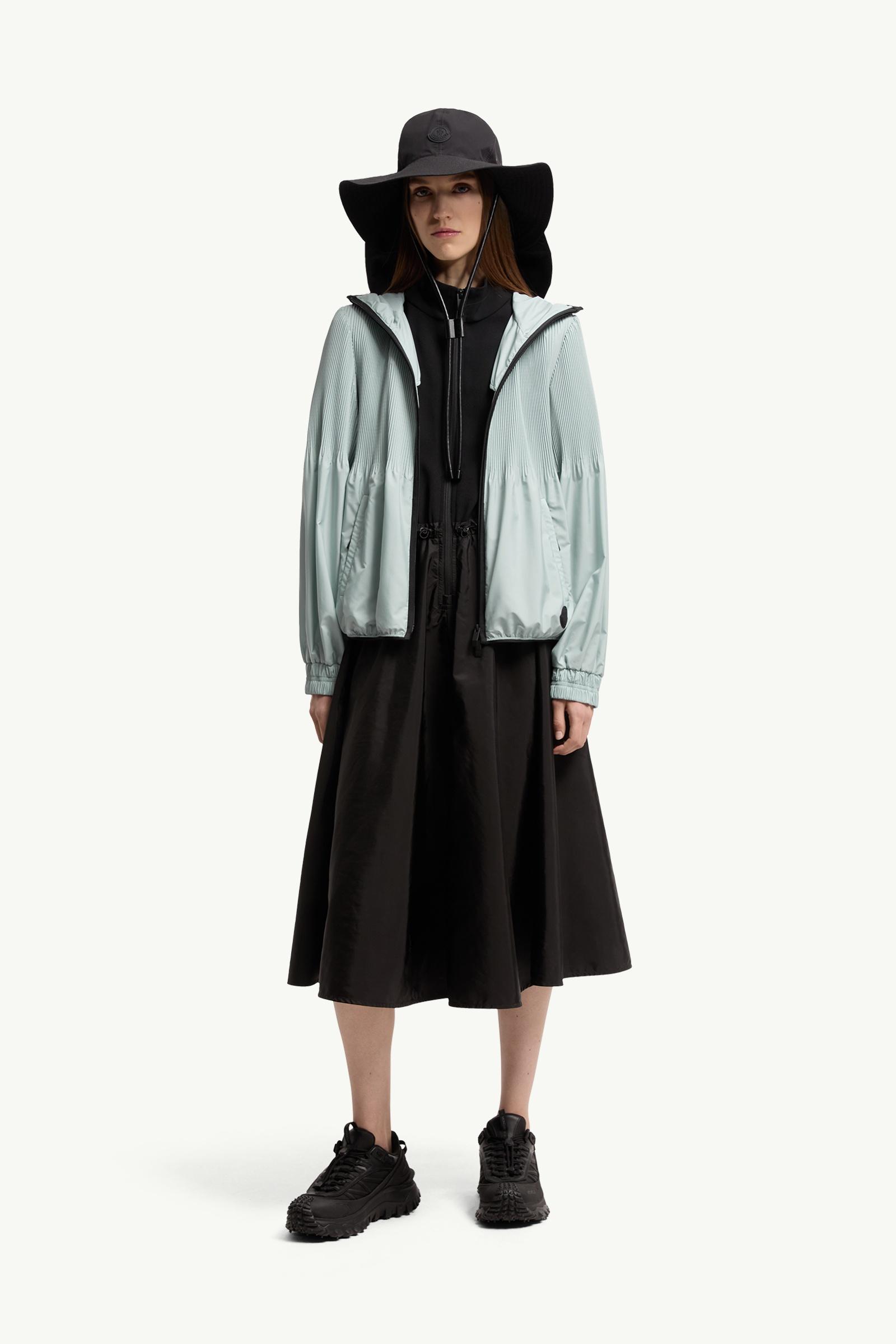 Aqua Green Anemone Pleated Hooded Jacket - Windbreakers