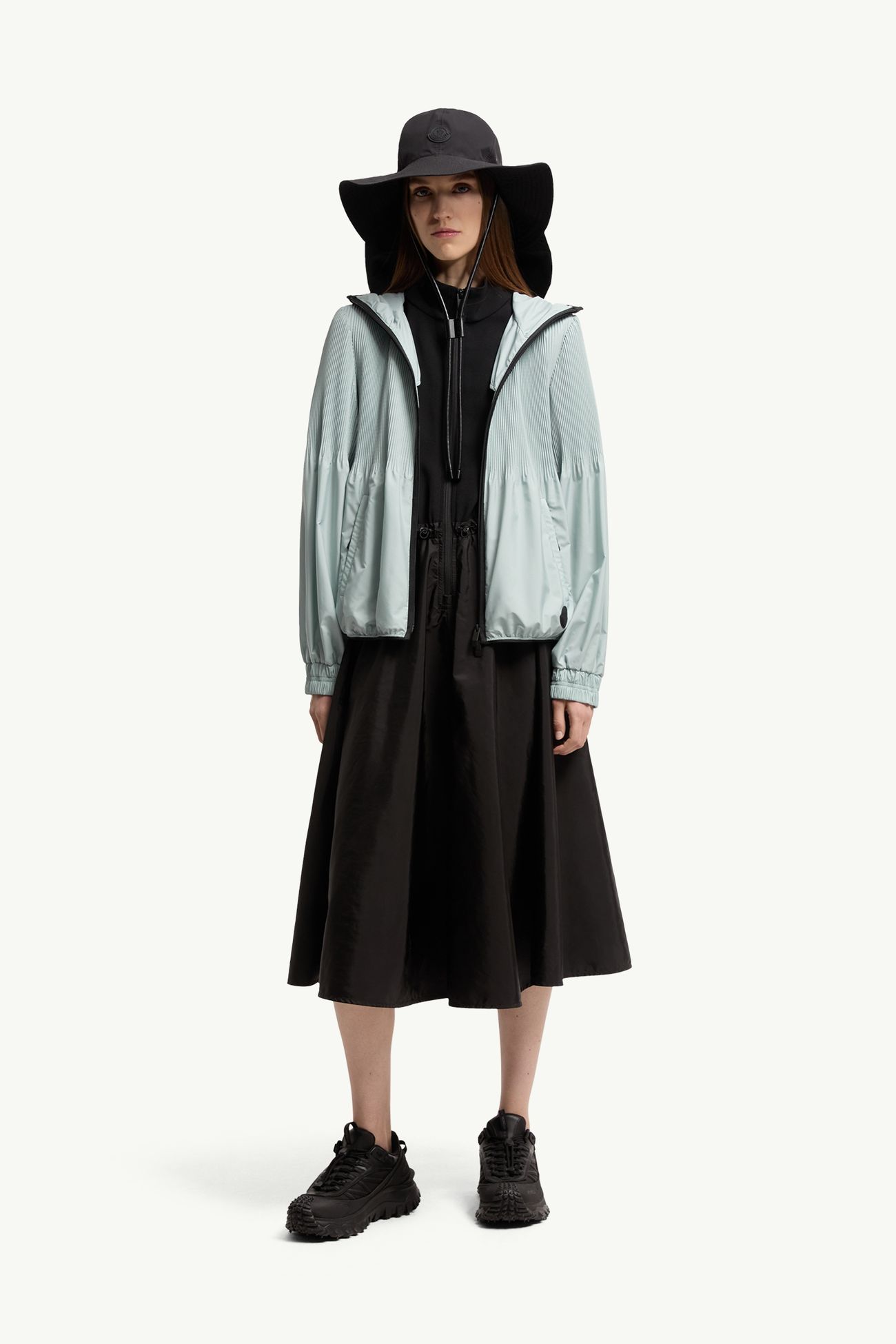 Anemone Pleated Hooded Jacket Women Aqua Green Moncler 0