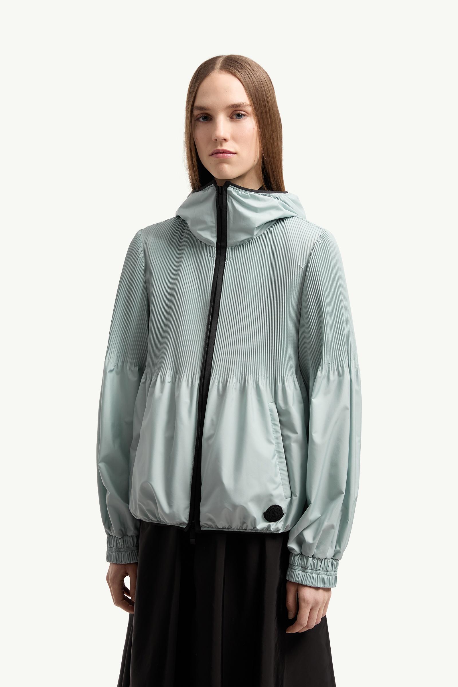 Aqua Green Anemone Pleated Hooded Jacket - Windbreakers