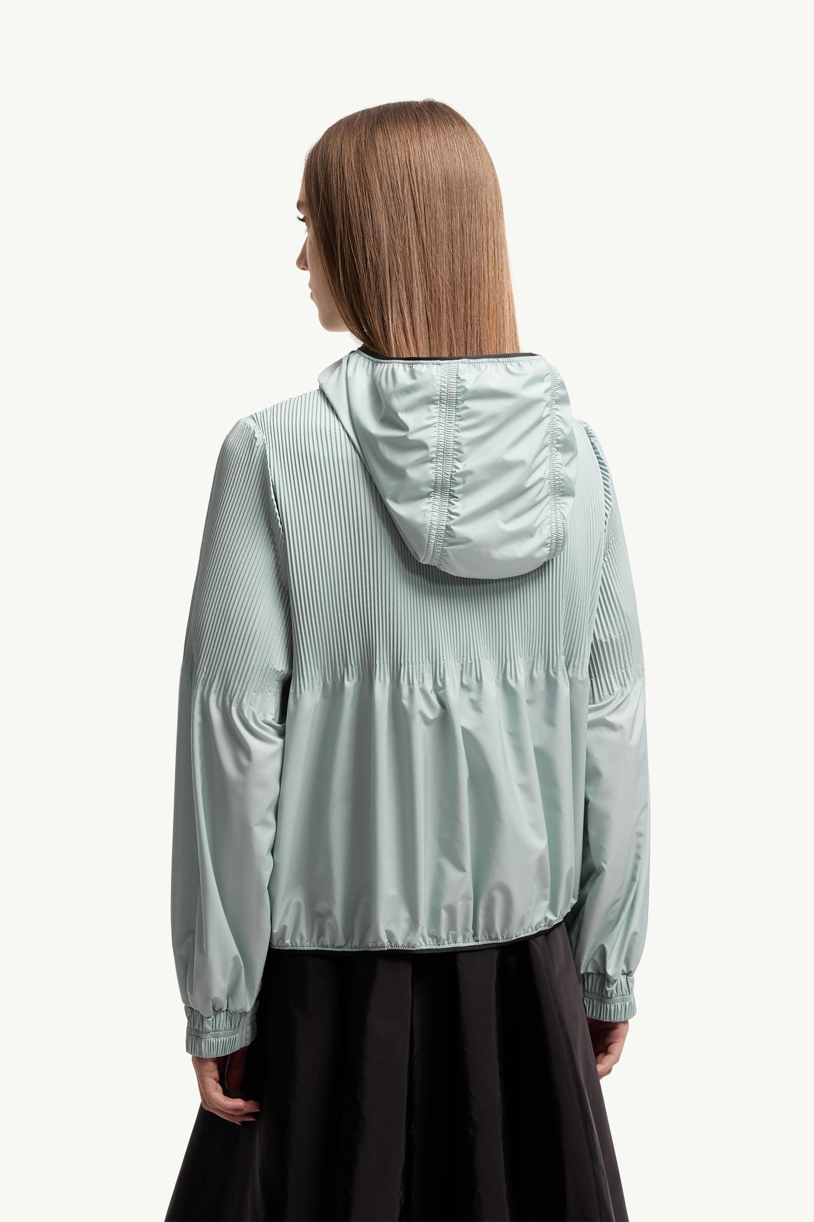 Aqua Green Anemone Pleated Hooded Jacket - Windbreakers