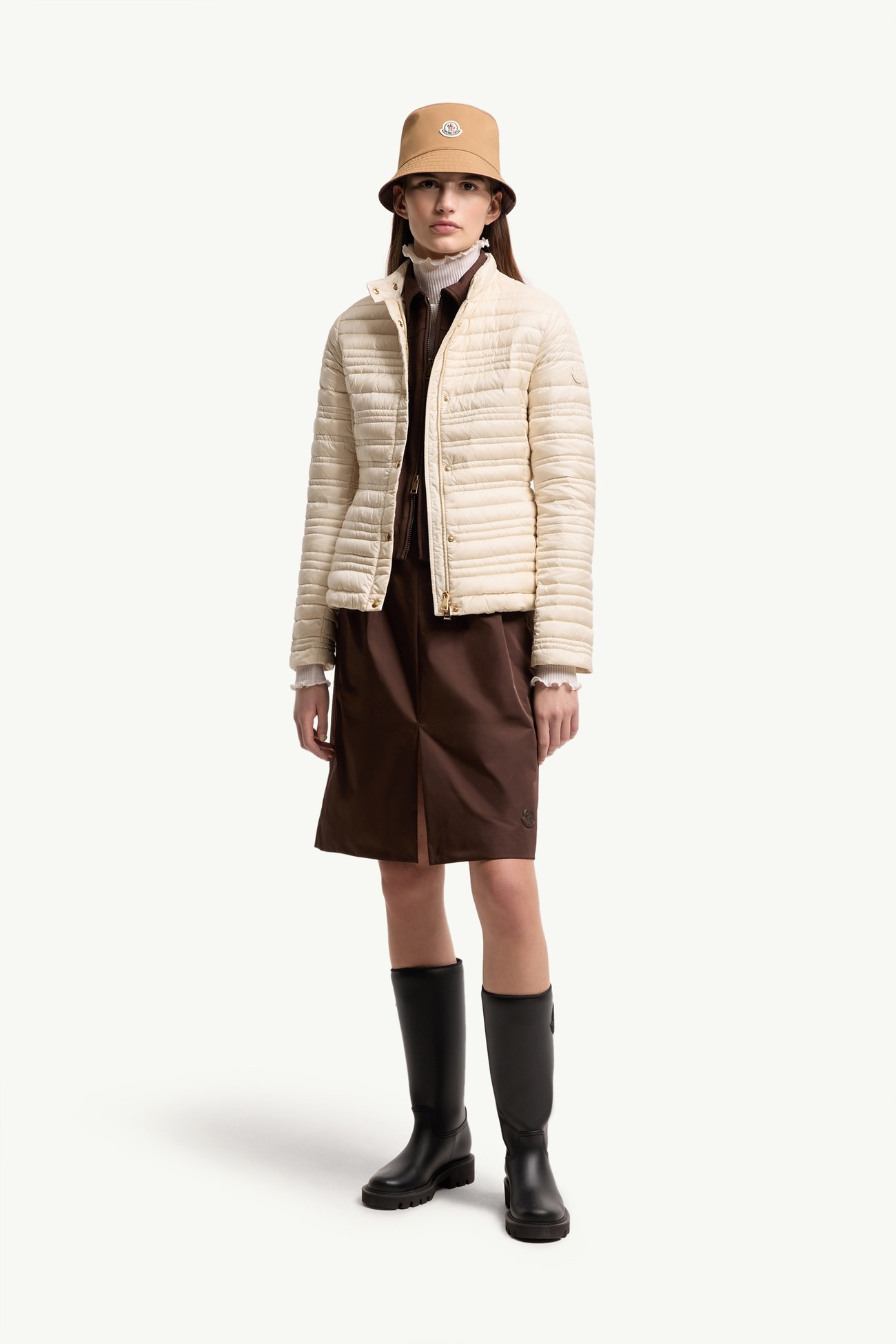 Plumífero motero con acolchado de rayas Catairee Mujer Beige Claro Moncler 0