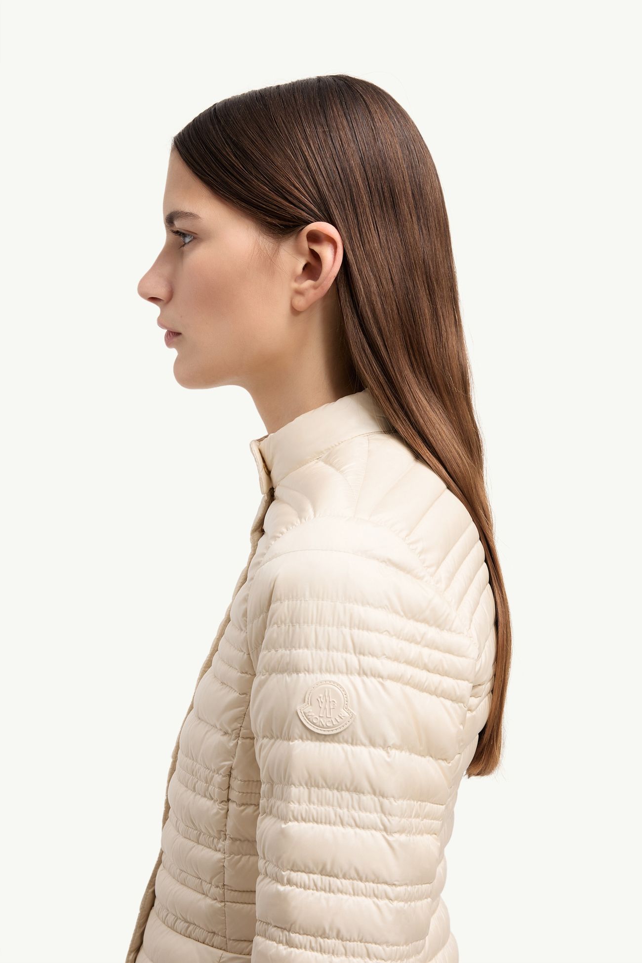 Cataire Striped-Quilted Down-Filled Biker Jacket Women Light Beige Moncler 1
