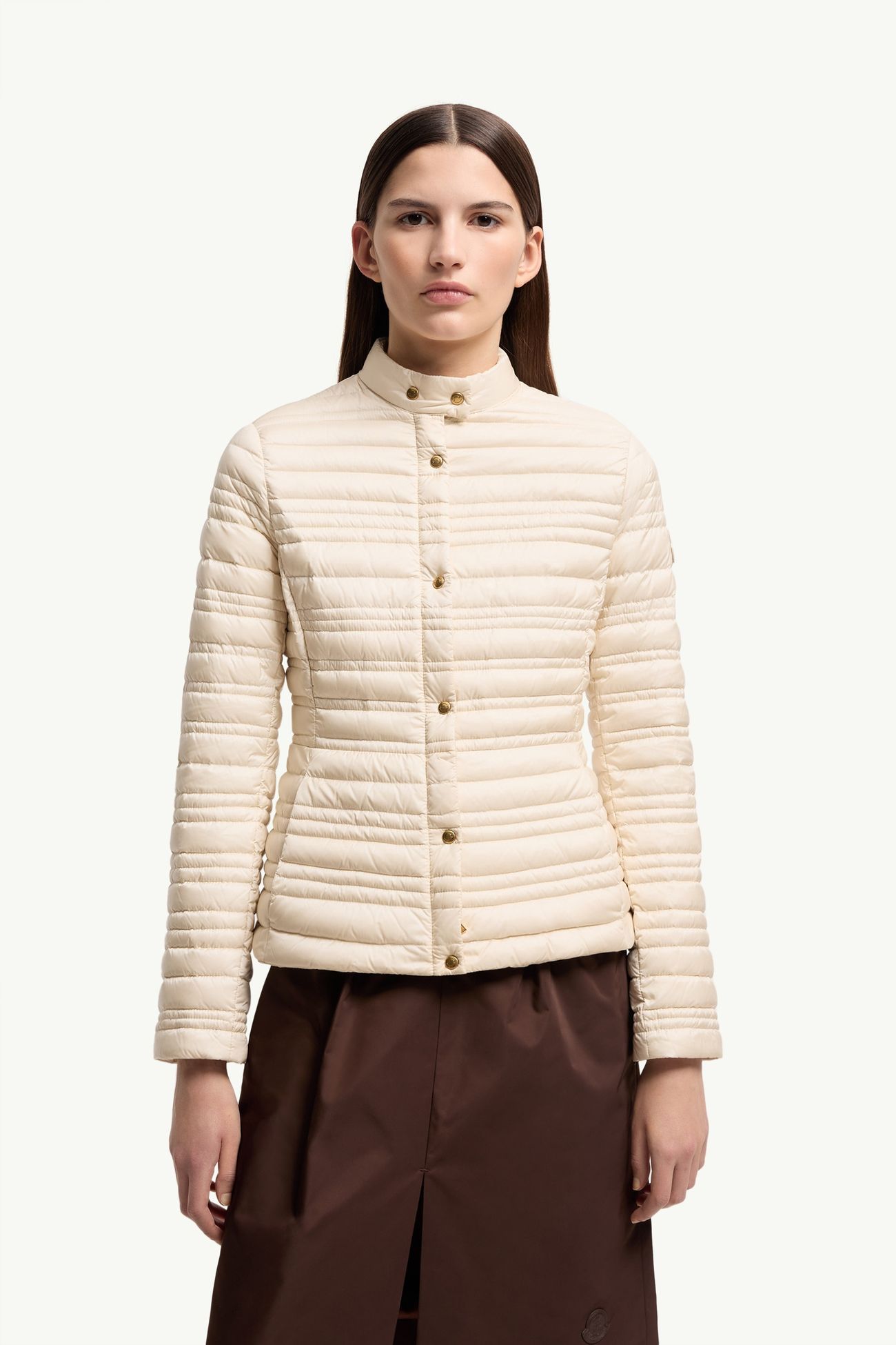 Giacca biker Catairee con trapuntatura a righe e imbottitura Donna Beige Chiaro Moncler 3