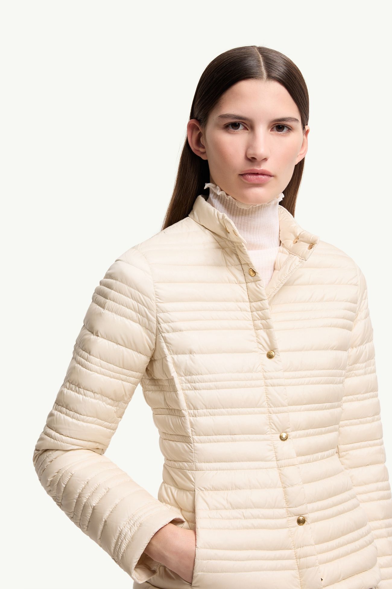 Cataire Daunen-Bikerjacke mit gestreifter Steppung Damen Hellbeige Moncler 5