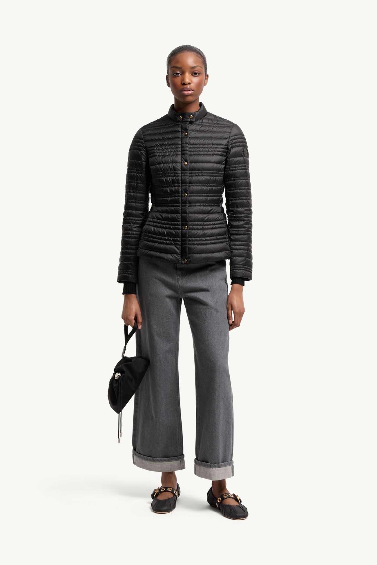 Cataire Striped-Quilted Down-Filled Biker Jacket Women Black Moncler 0