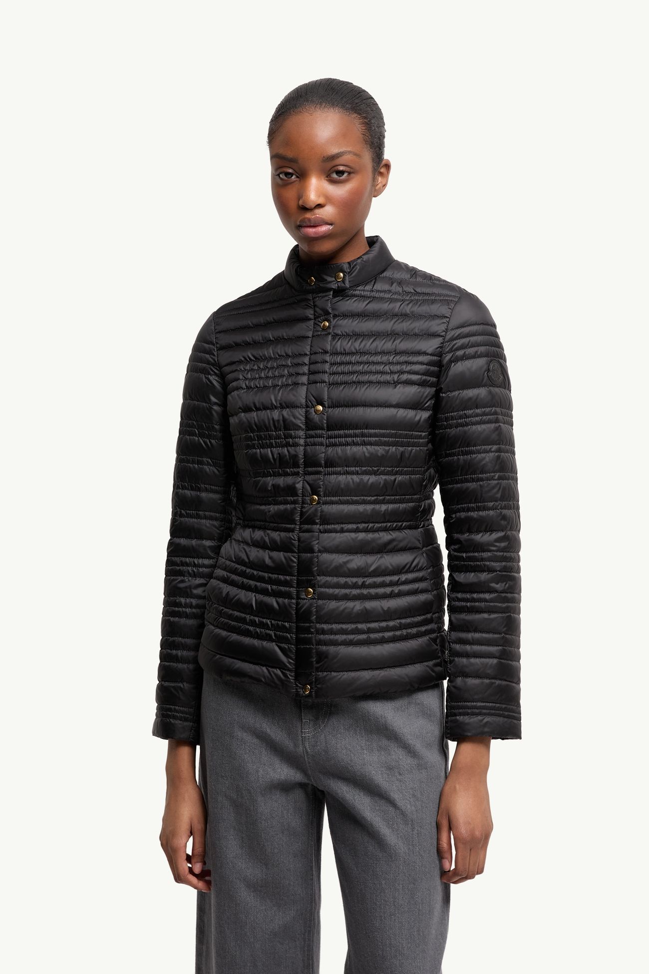 Cataire Daunen-Bikerjacke mit gestreifter Steppung Damen Schwarz Moncler 3