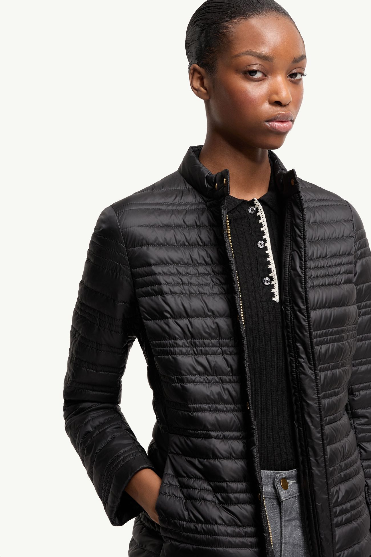 Cataire Striped-Quilted Down-Filled Biker Jacket Women Black Moncler 5