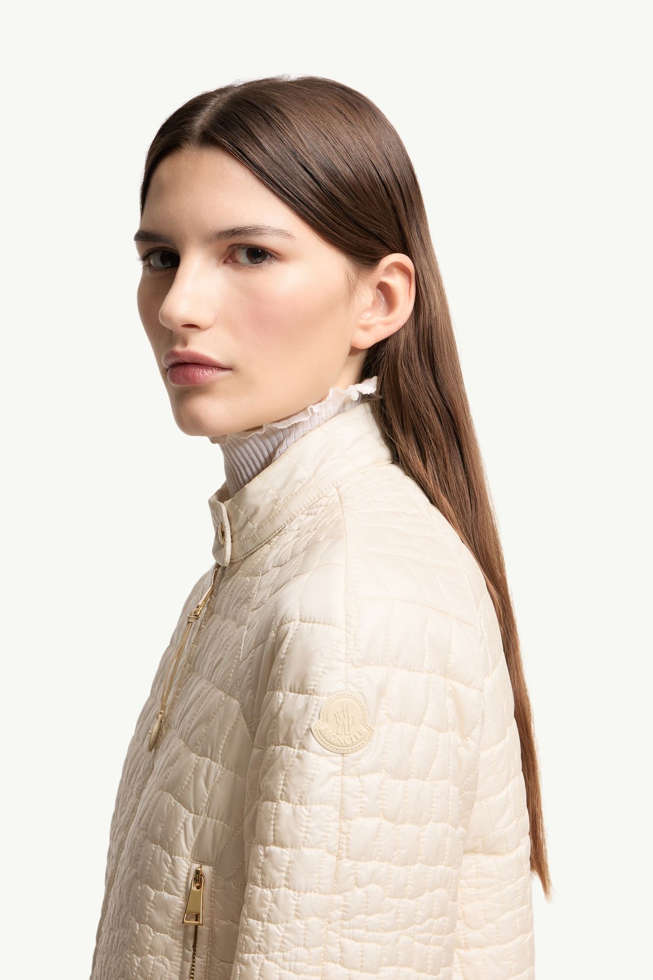 Piumino corto Aubrieta con trapuntatura geometrica Donna Beige Chiaro Moncler 1