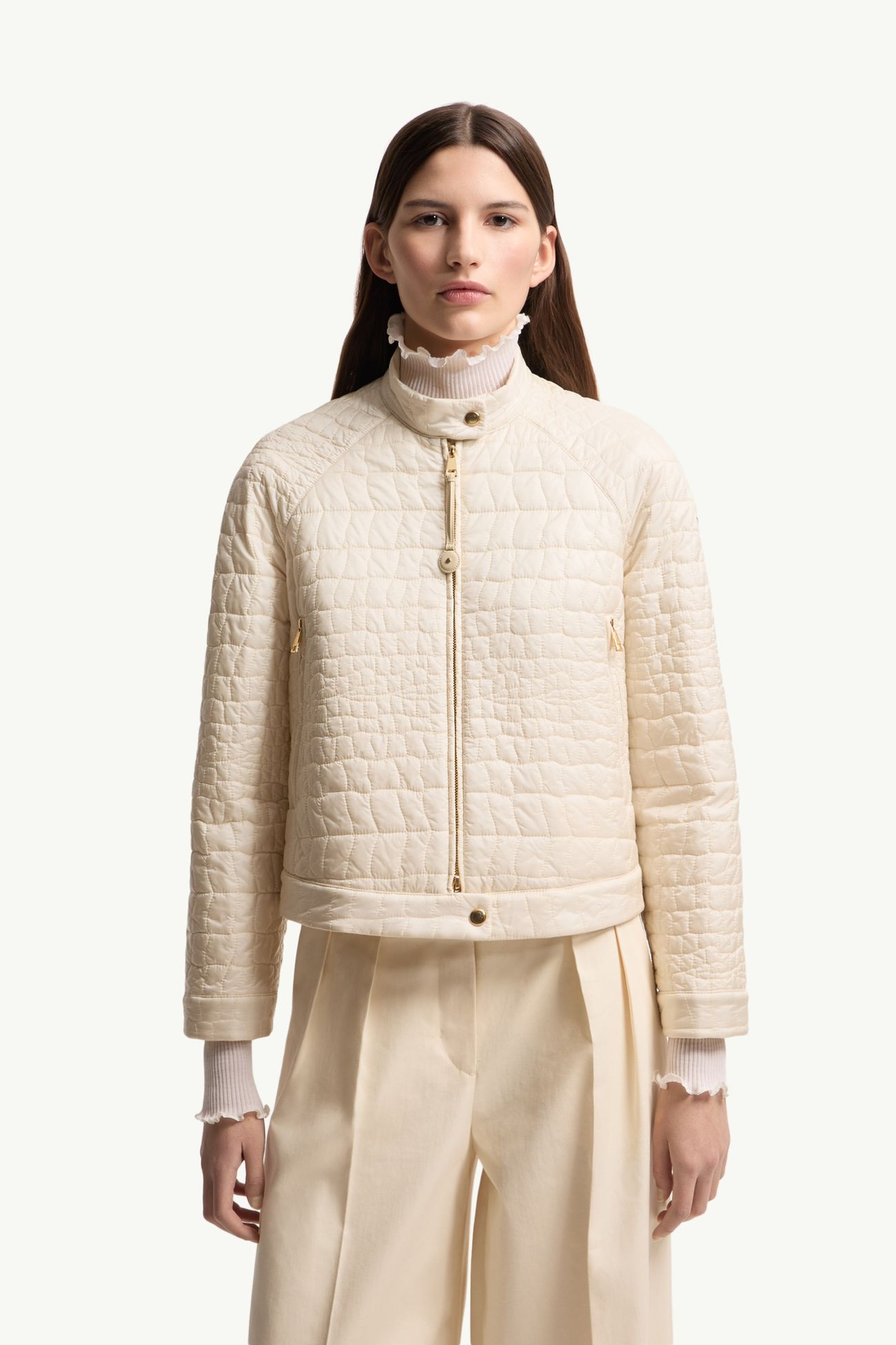 Piumino corto Aubrieta con trapuntatura geometrica Donna Beige Chiaro Moncler 3
