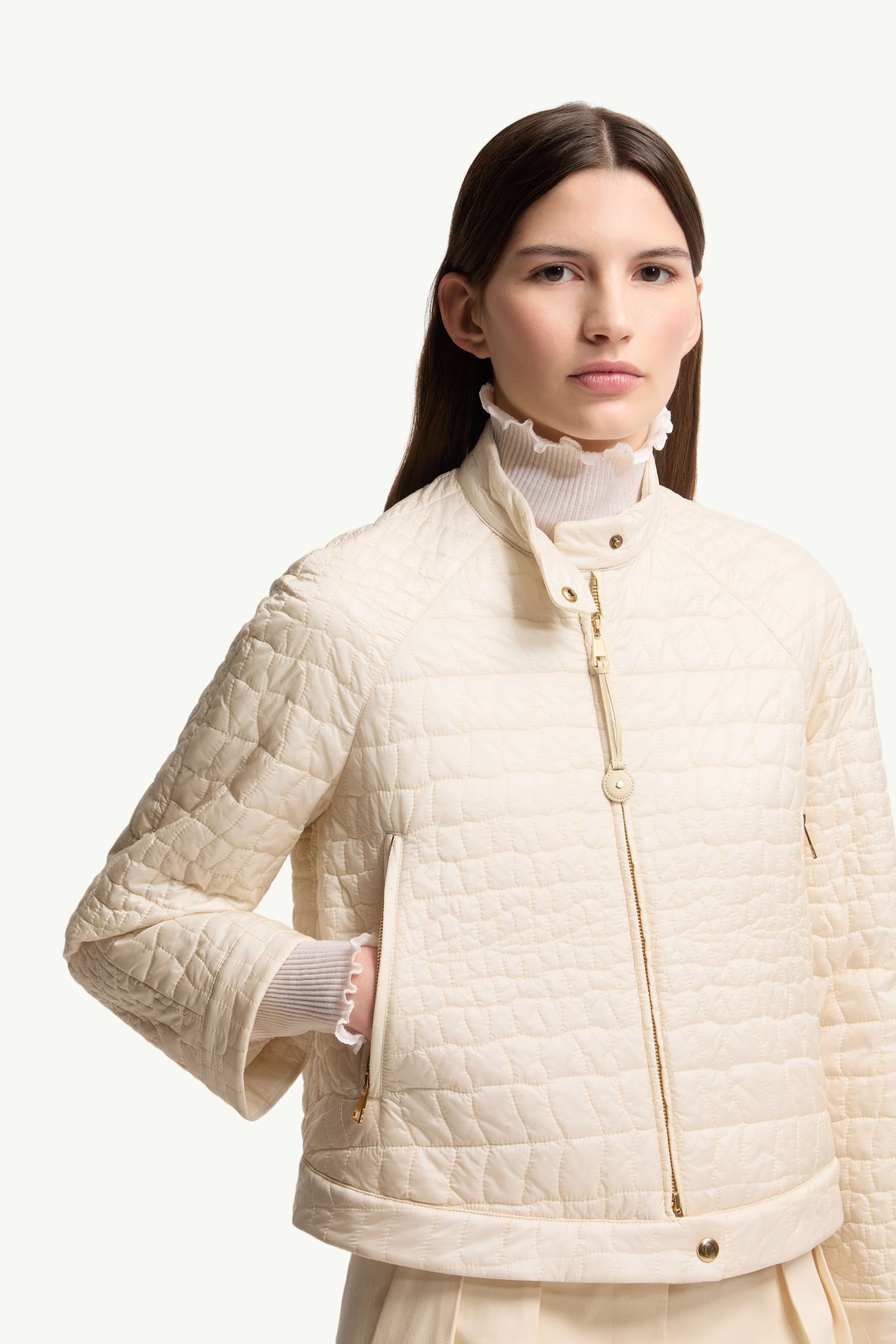 Aubrieta 지오메트릭 퀼팅 쇼트 다운 재킷 여성 라이트 베이지 Moncler 5