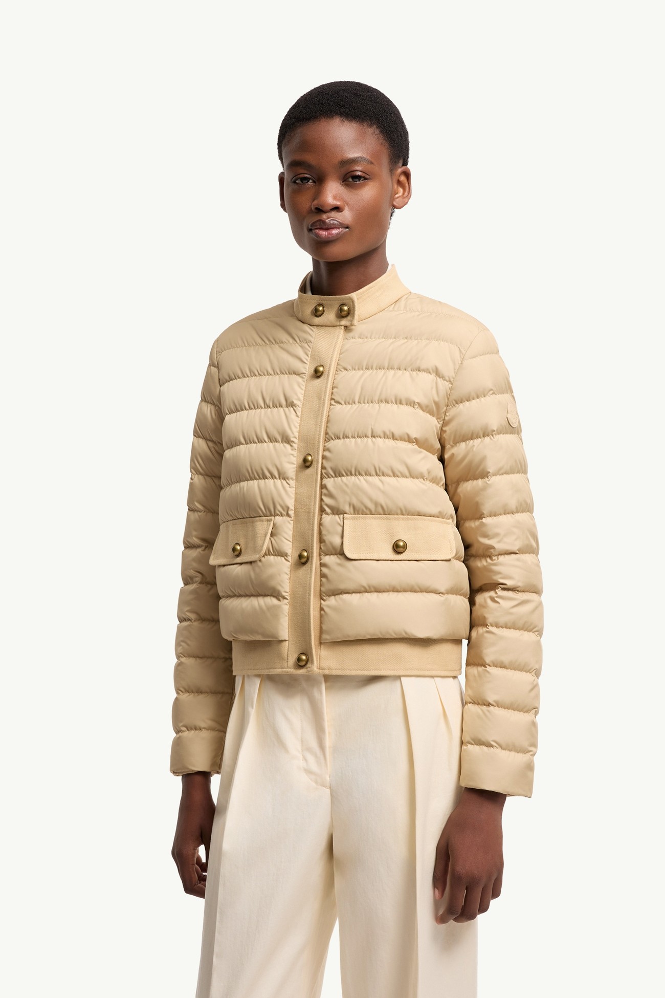 Piumino corto Juju con finiture in lino e cotone Donna Beige Moncler 3