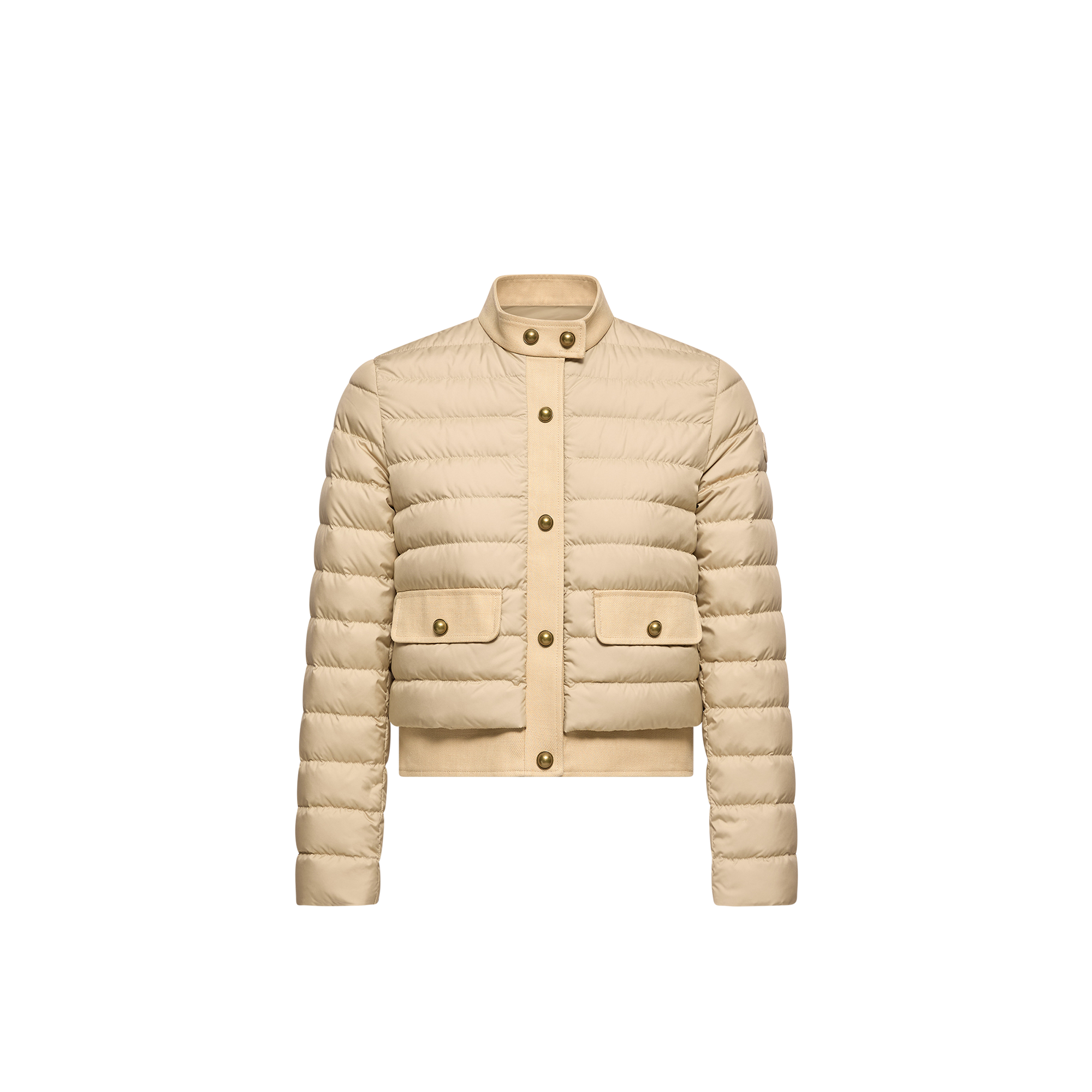Moncler   Juju Cotton & Linen-Trimmed Short Down Jacket for Women in Beige, Size: 10