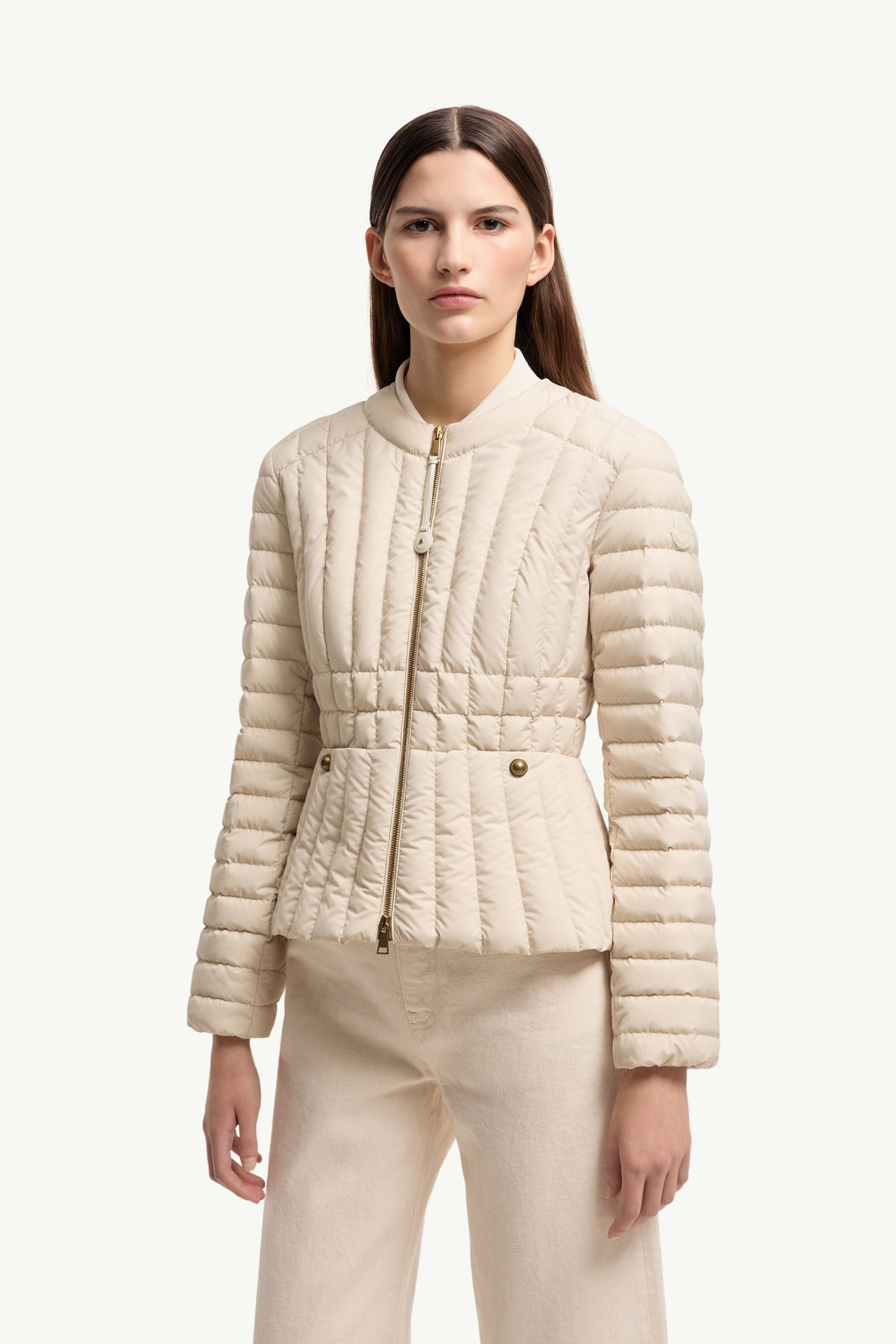 Menthe女士垂直绗缝短款羽绒夹克外套 女士 浅米色 Moncler 3