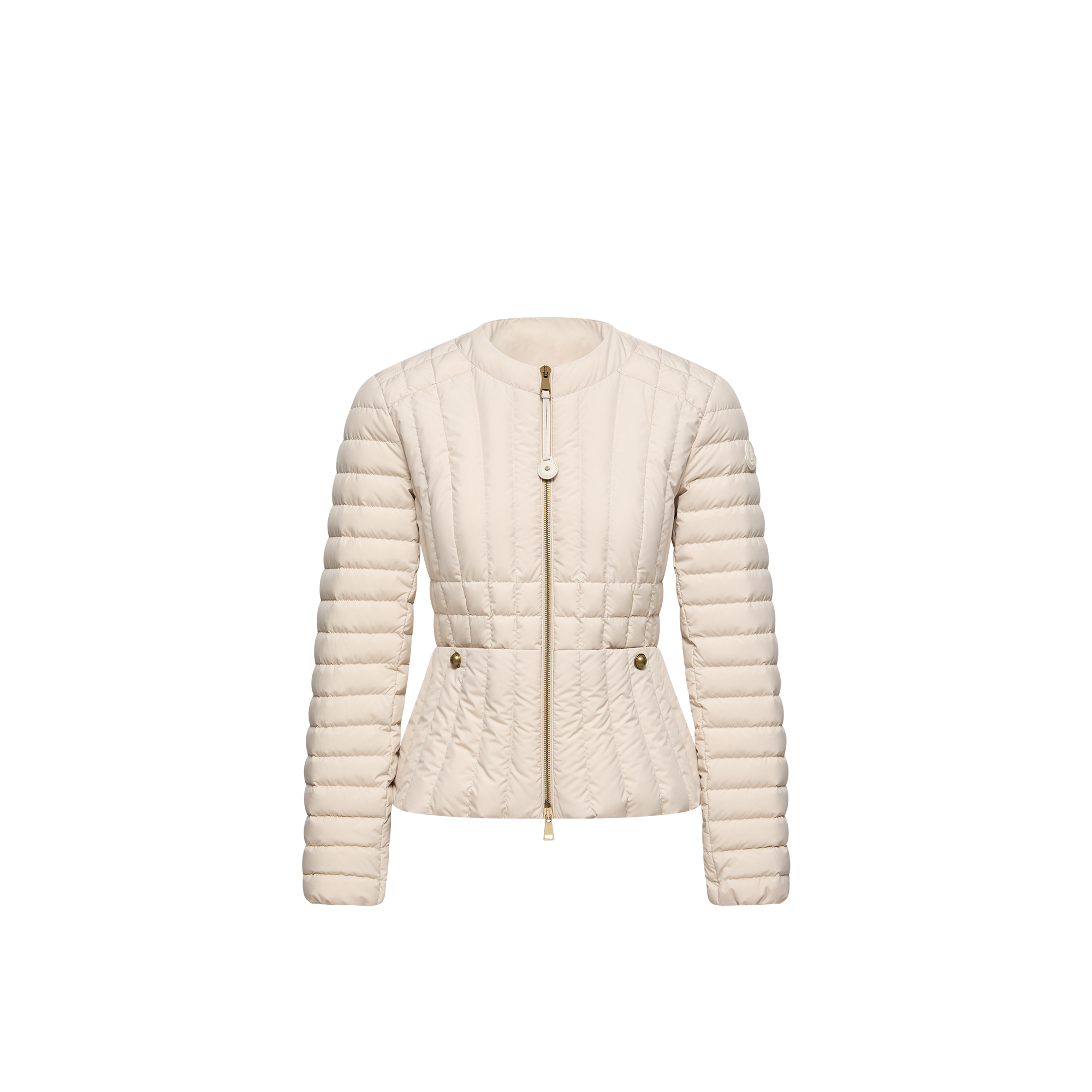 Moncler   Menthe Vertical-Quilted Short Down Jacket for Women in Beige, Size: 24