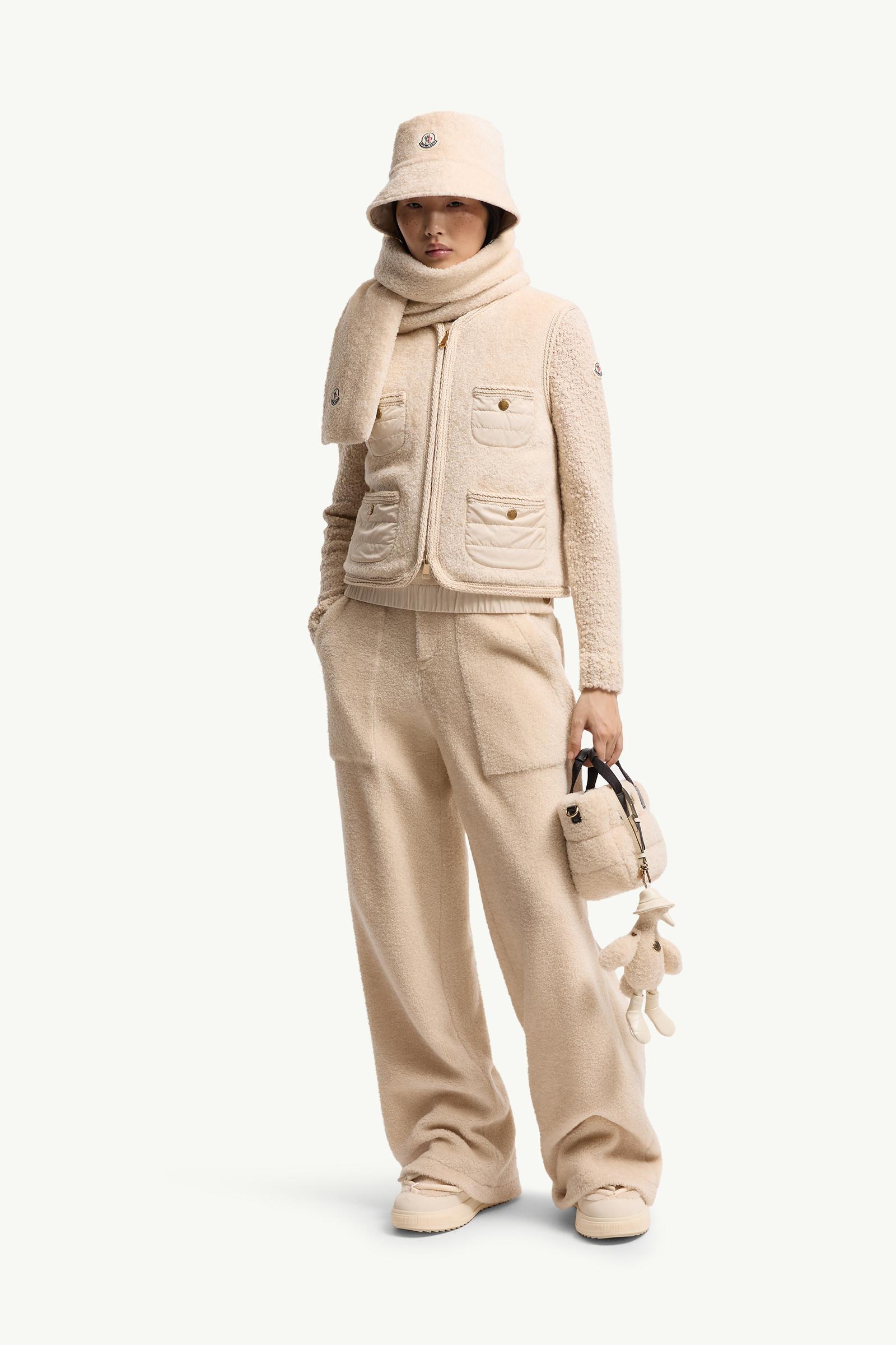 White Ivory Mimosas Braided Trim Teddy Down Vest - Vests for Women