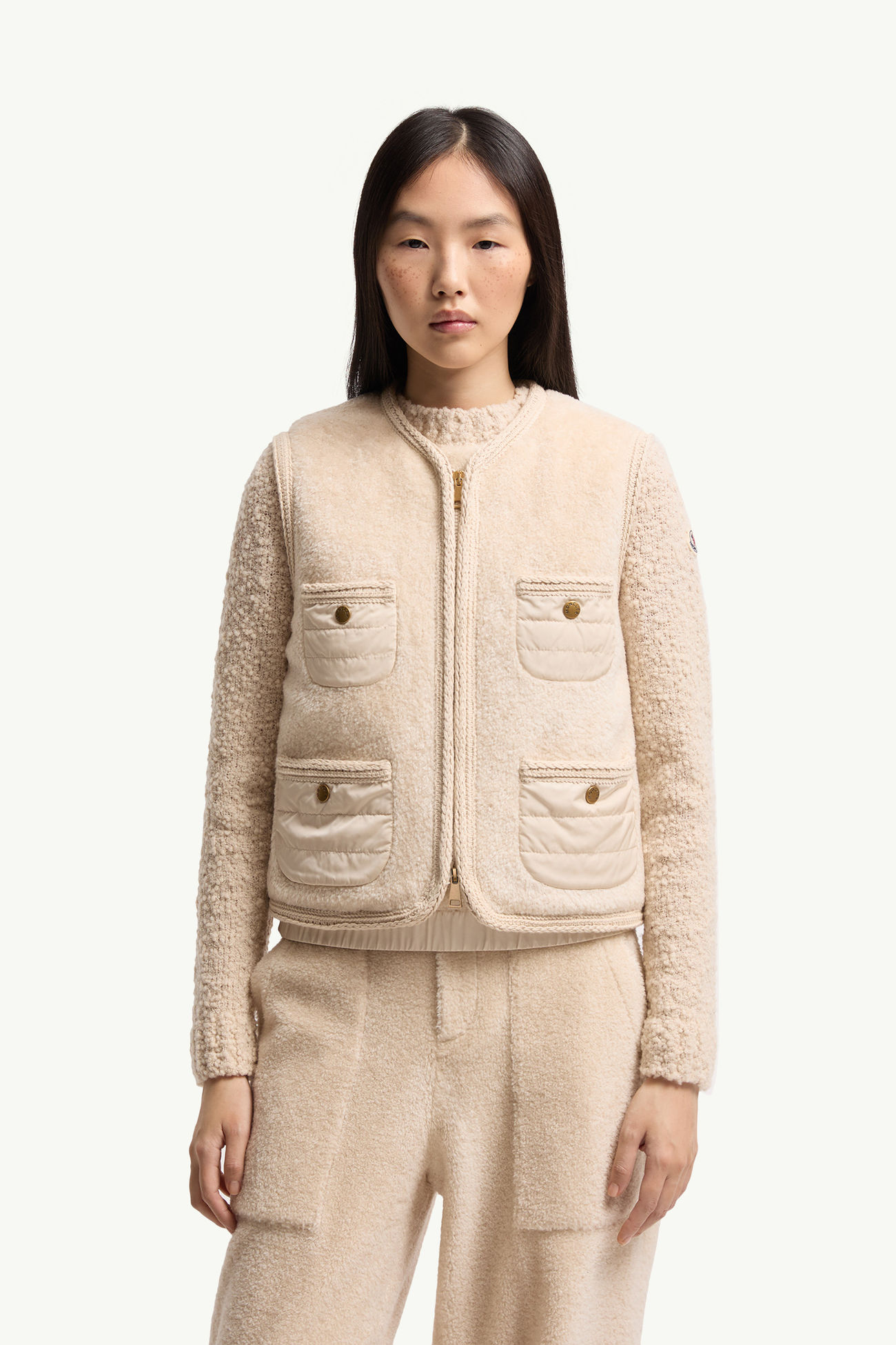 Mimosas編織飾邊泰迪布羽絨背心 女士 象牙白色 Moncler 3