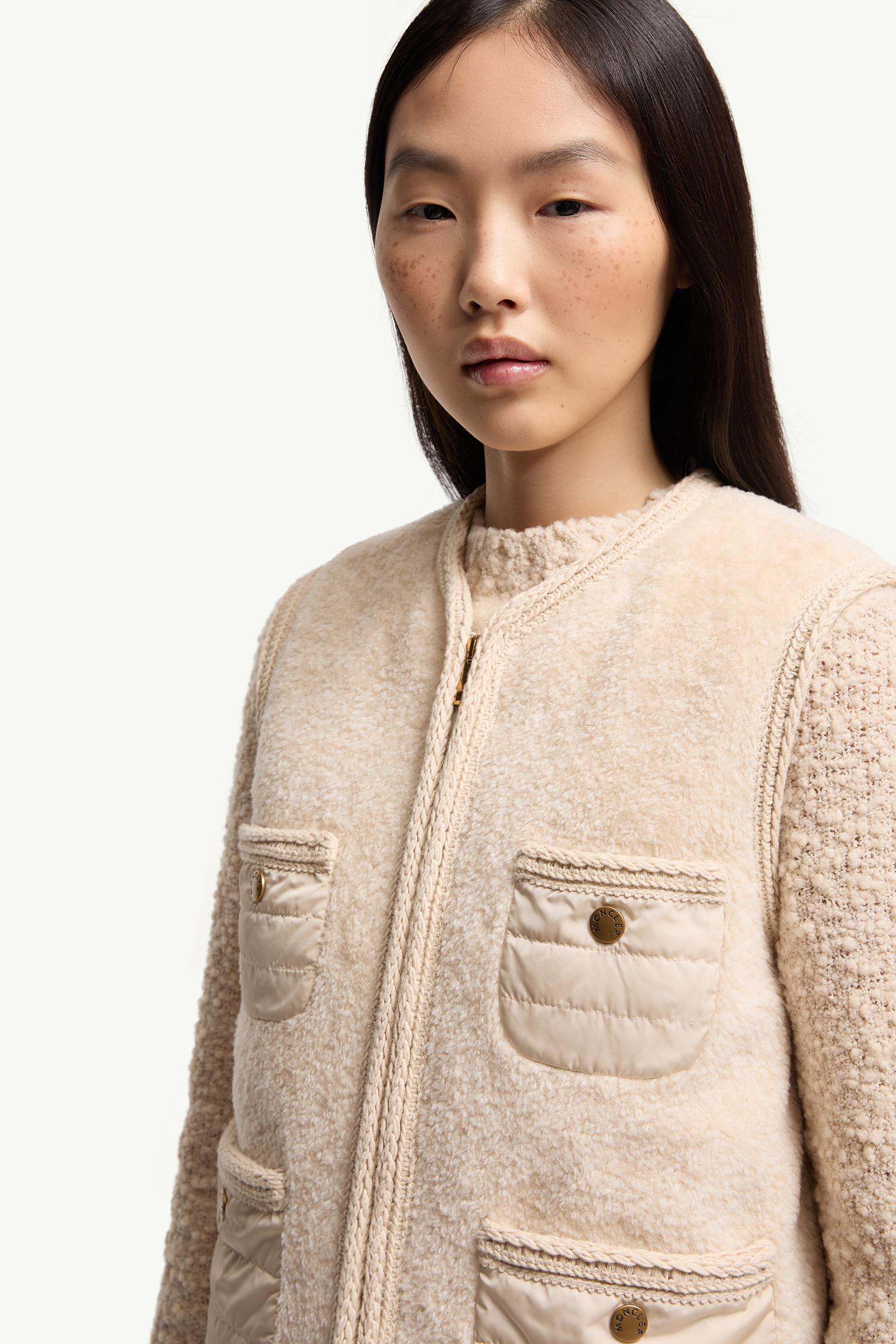 White Ivory Mimosas Braided Trim Teddy Down Vest - Vests for Women