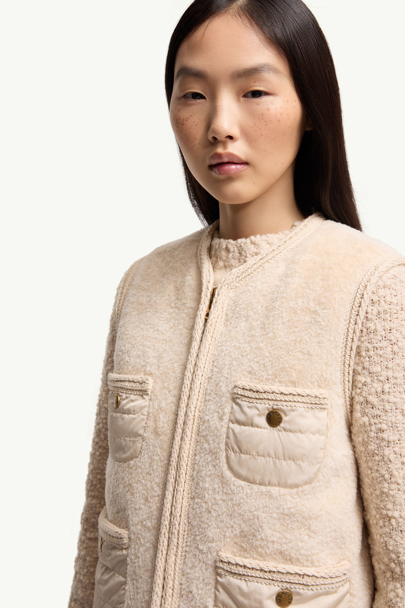 Mimosas編織飾邊泰迪布羽絨背心 女士 象牙白色 Moncler 5