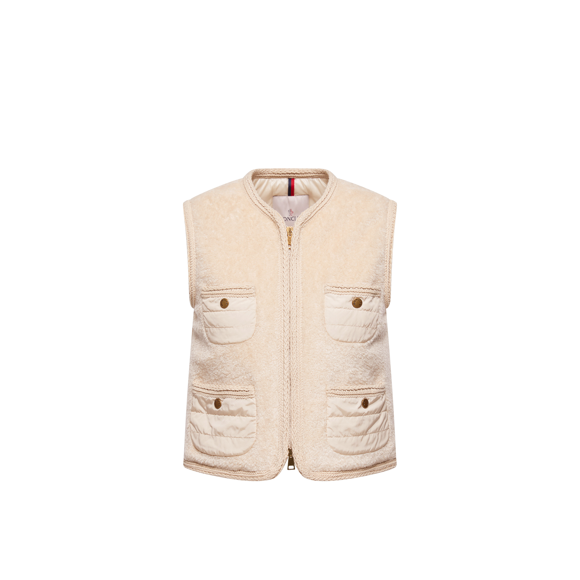 Moncler   Mimosas Braided Trim Teddy Down Gilet for Women in White, Size: 14