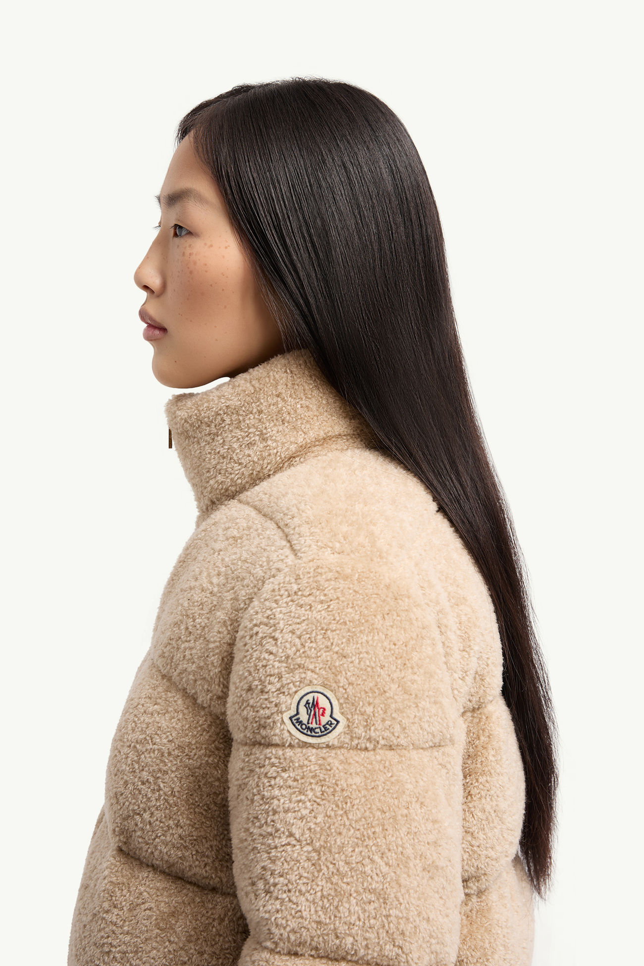 Cedre kurze Daunenjacke aus Teddystoff Damen Hellbeige Moncler 1