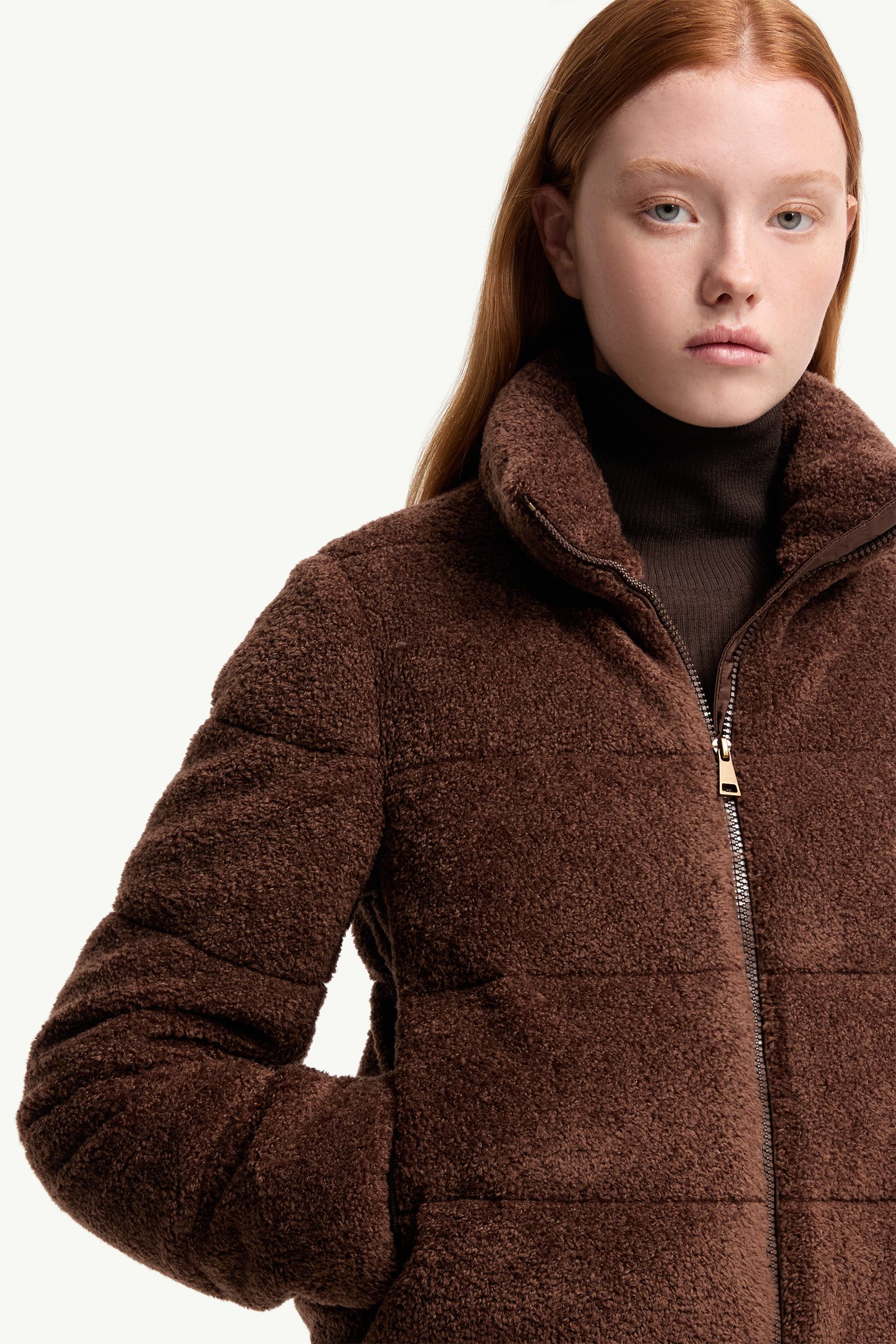 Brown Cedre Teddy Short Down Jacket - Short Down Jackets for Women