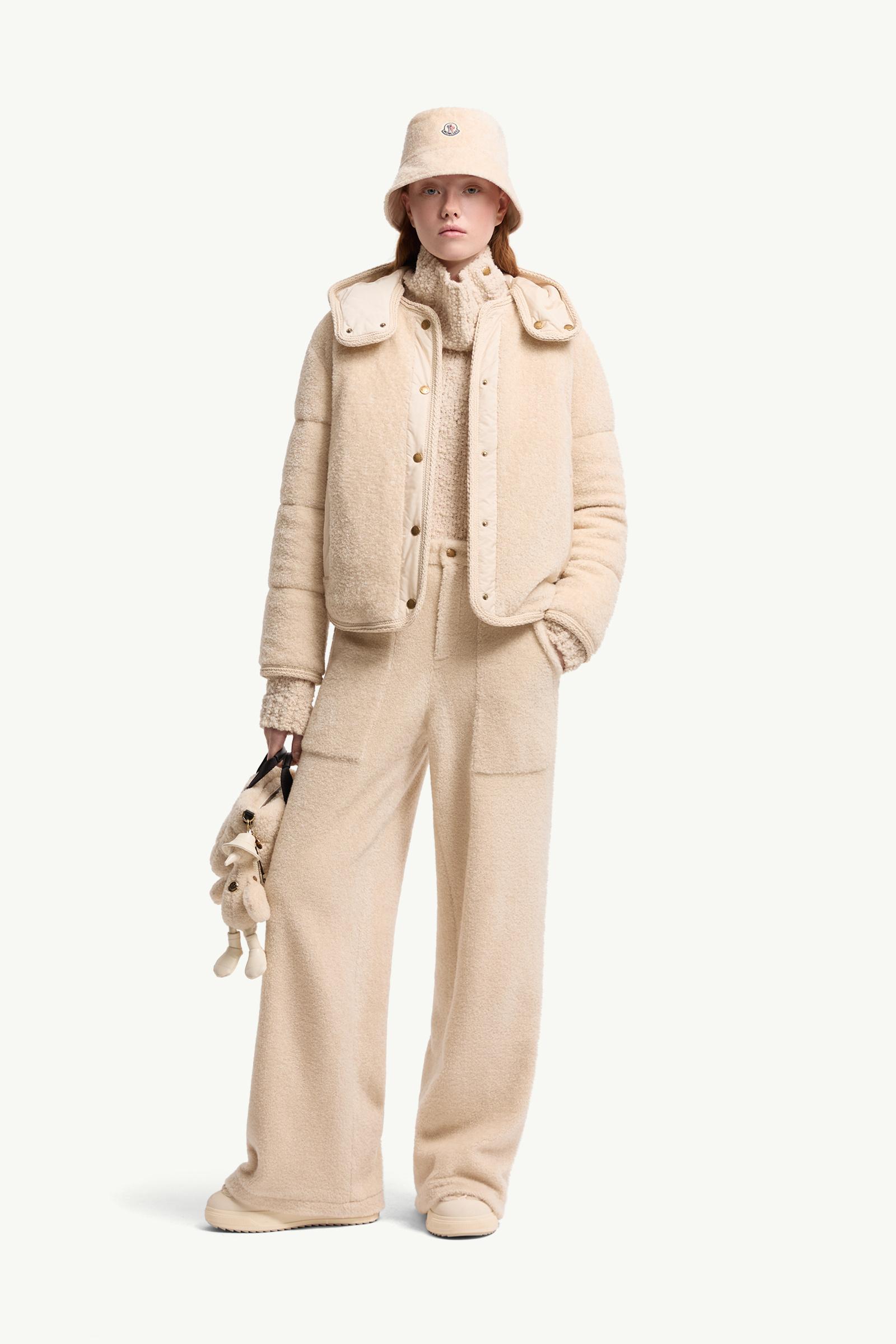 White Ivory Ciboulette Braided Trim Teddy Hooded Short Down Jacket