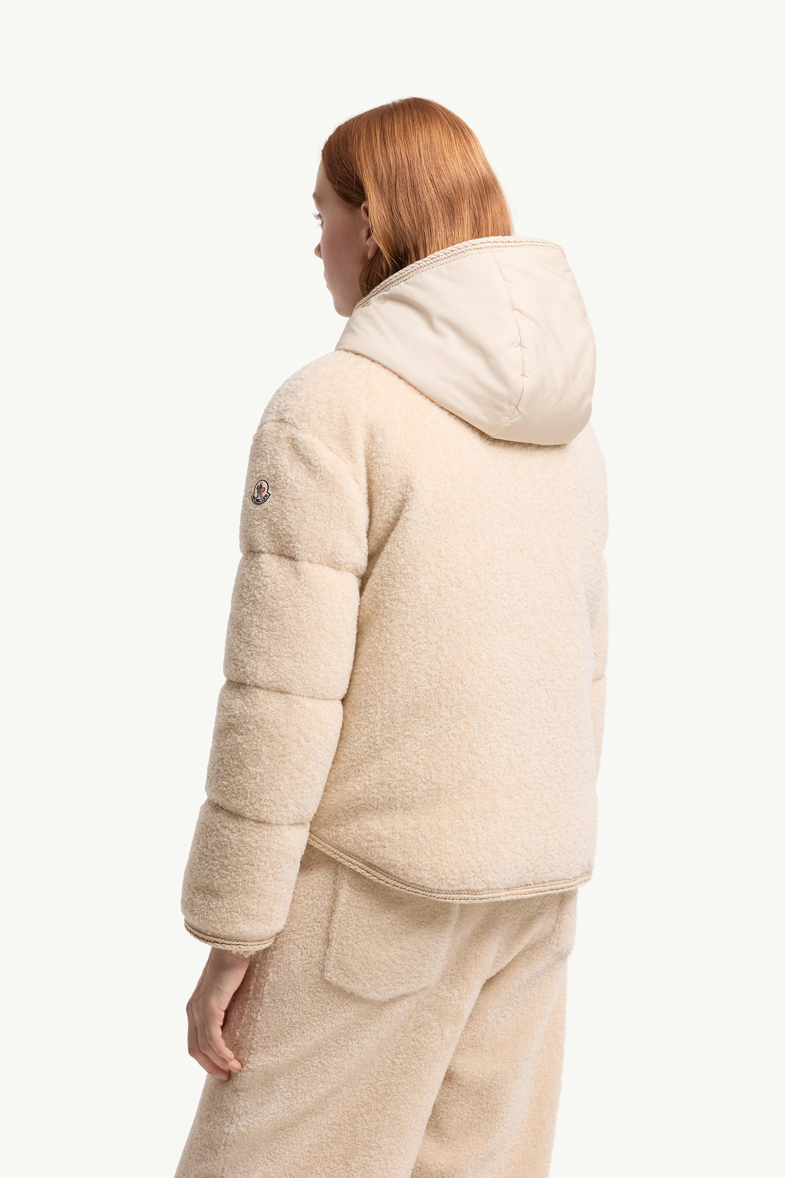 White Ivory Ciboulette Braided Trim Teddy Hooded Short Down Jacket