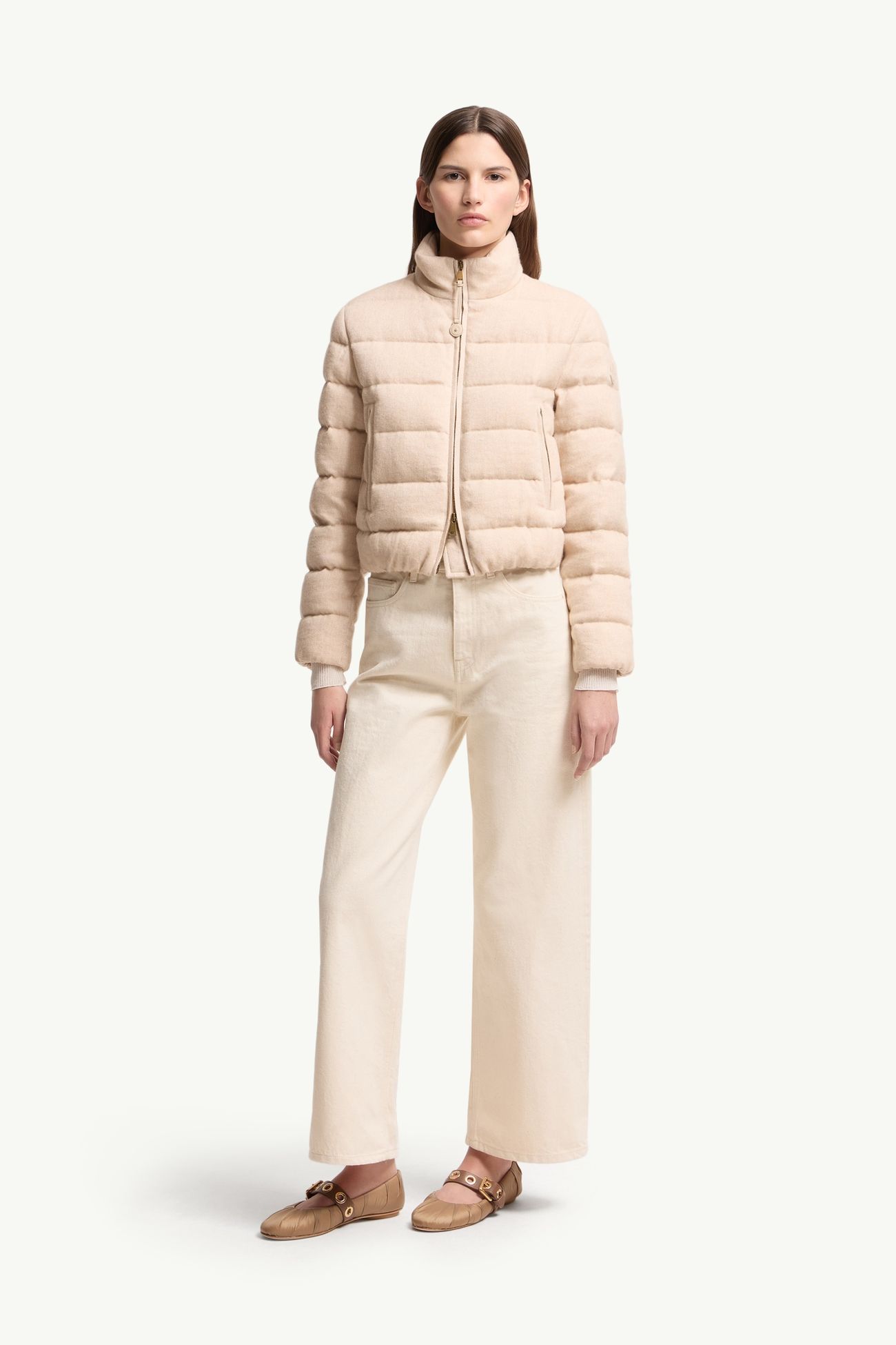 Agastache女士山羊绒和亚麻短款羽绒夹克外套 女士 浅米色 Moncler 0