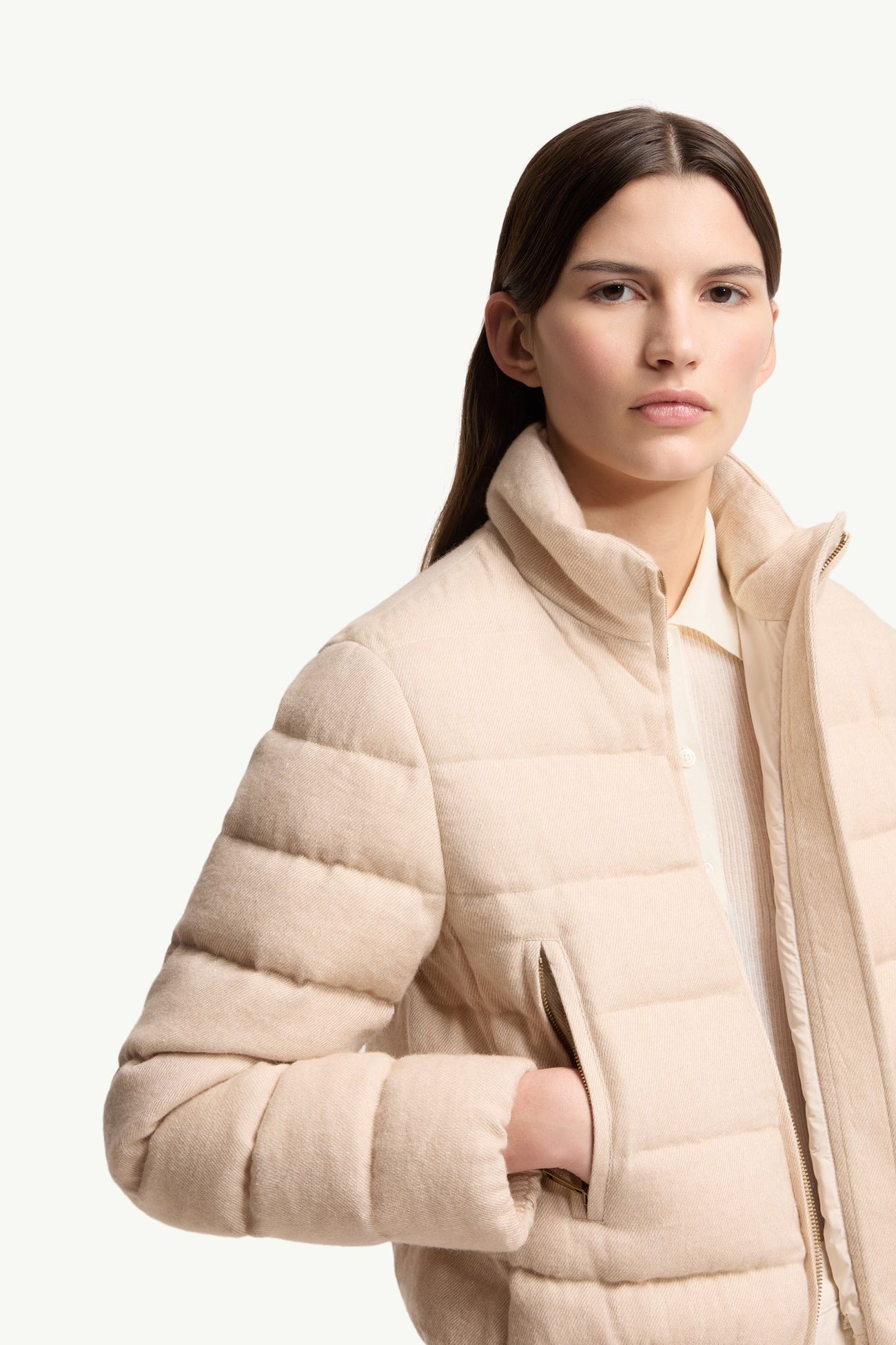 Piumino corto Agastache in cashmere e lino Donna Beige Chiaro Moncler 5