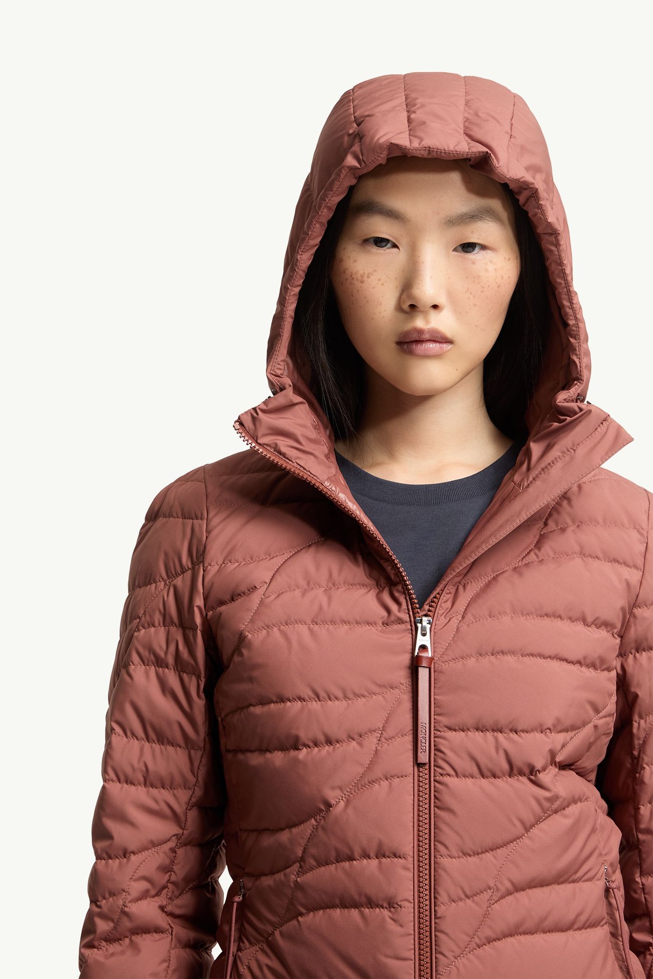 Delebiao Hooded Short Down Jacket Women Brown Moncler 5