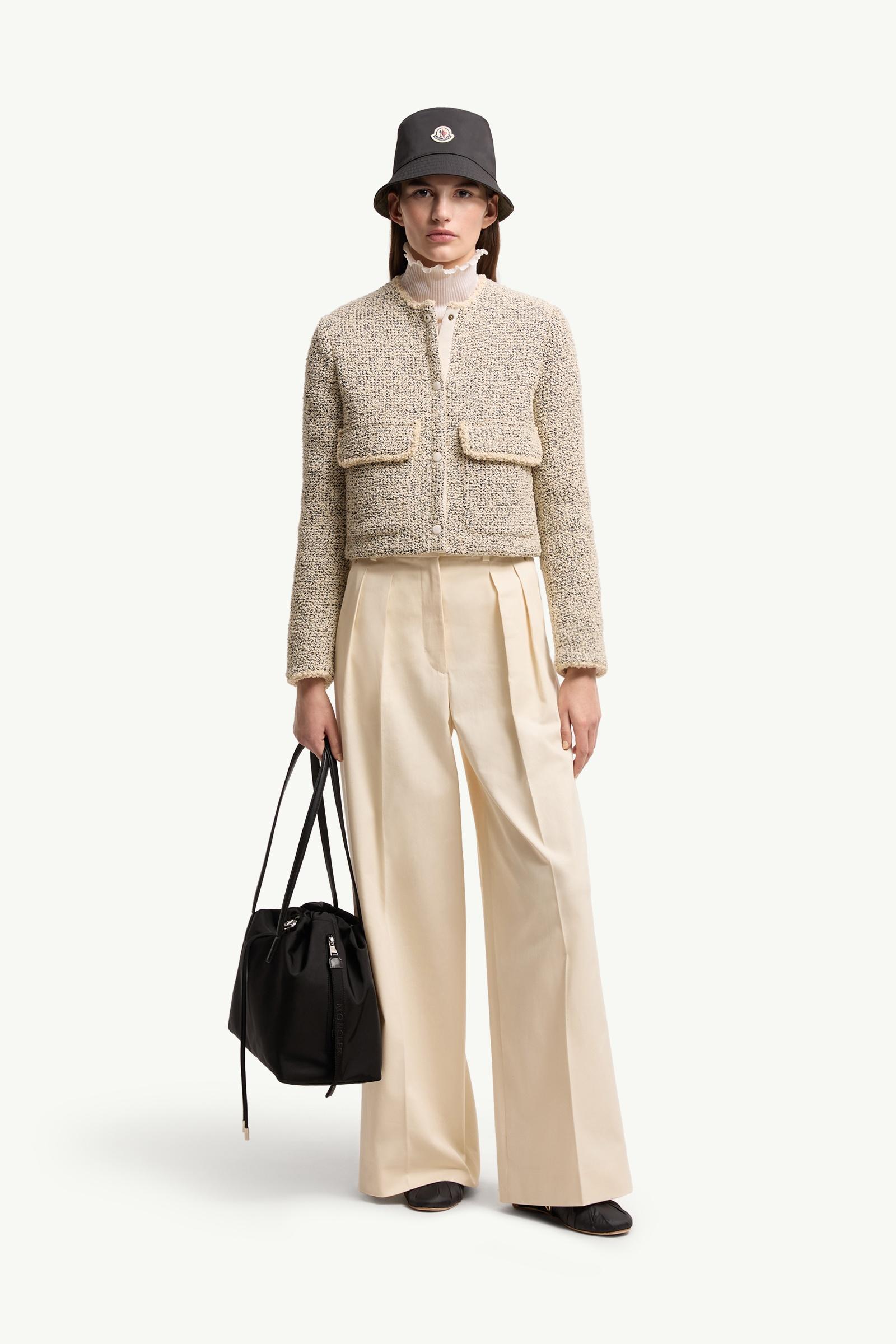 White Ivory Dauphine Wool & Silk Blend Bouclé Short Down Jacket