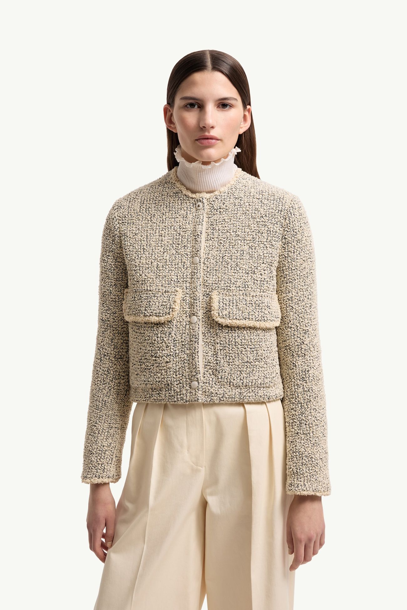 Dauphine kurze Daunenjacke aus Bouclé aus Woll-Seidenmischung Damen Weiß-Elfenbein Moncler 3