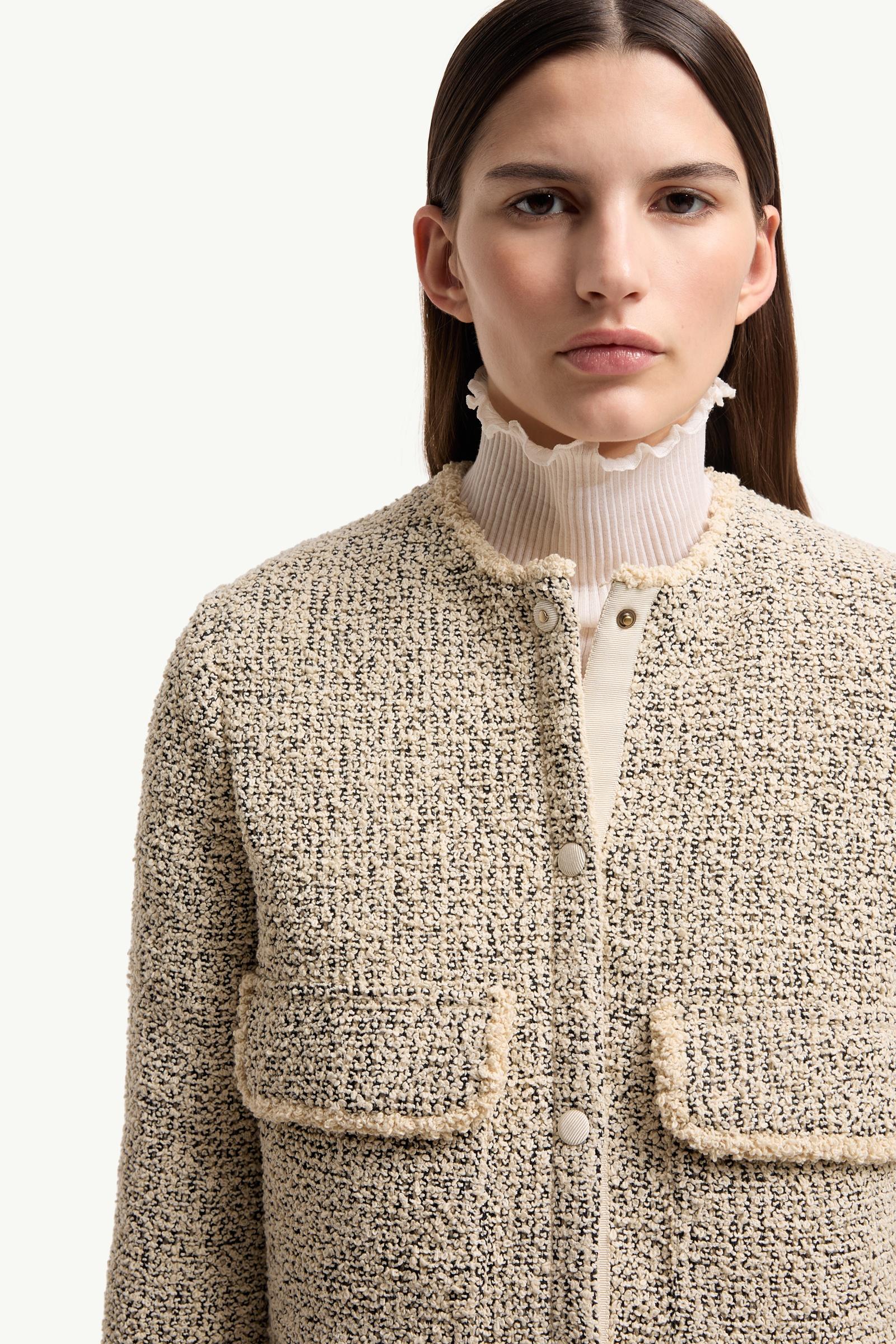 White Ivory Dauphine Wool & Silk Blend Bouclé Short Down Jacket