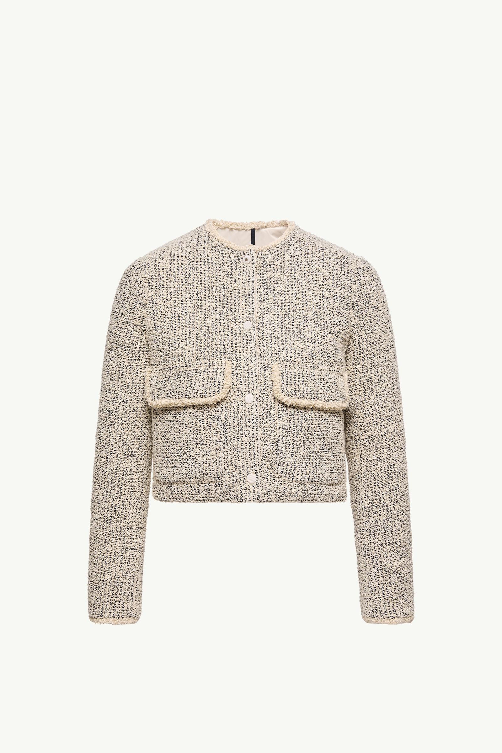 White Ivory Dauphine Wool & Silk Blend Bouclé Short Down Jacket