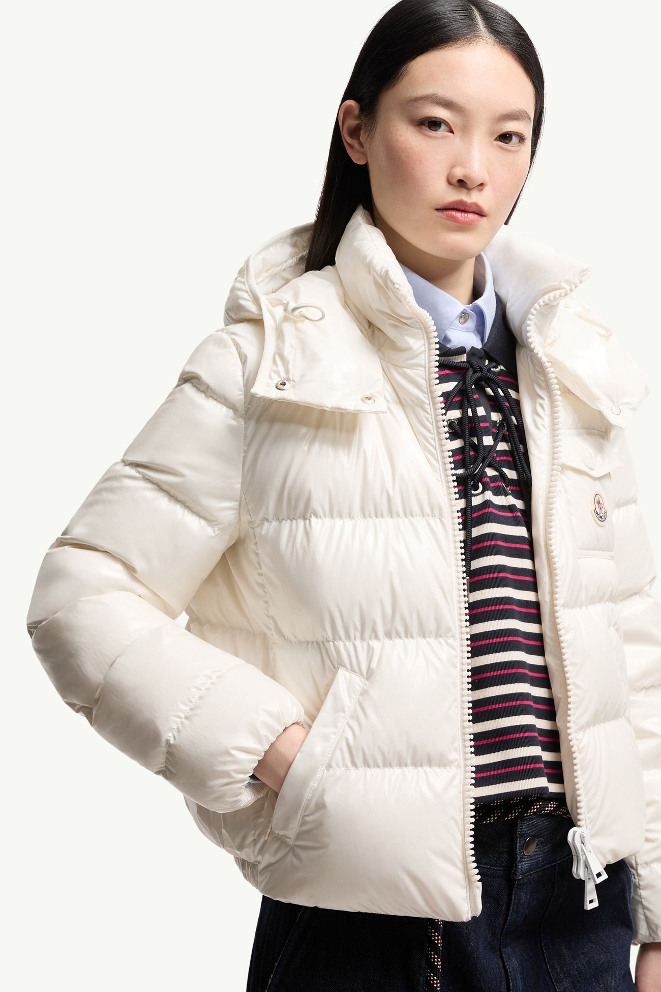 Andro Hooded Short Down Jacket Women White Moncler 5