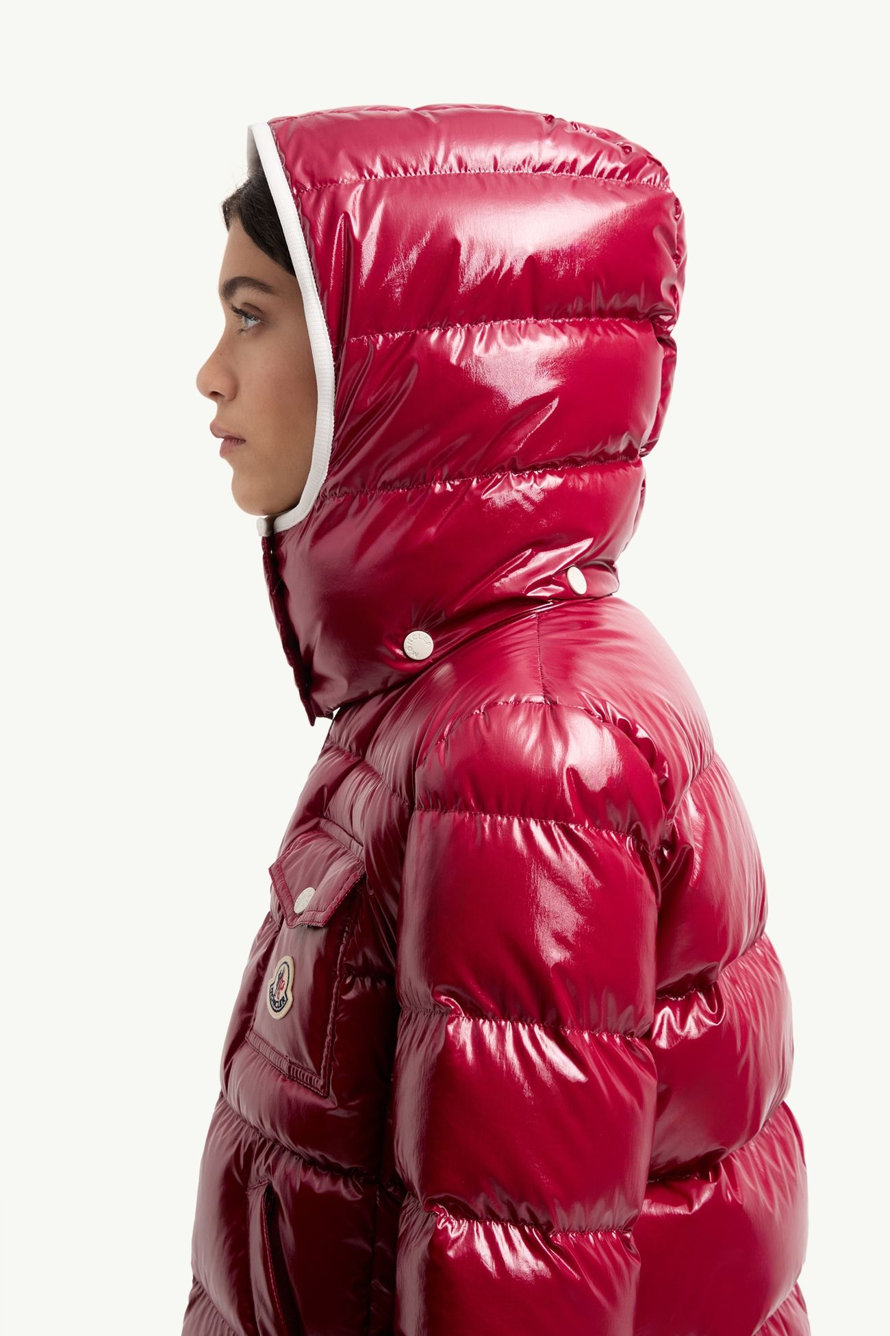 Plumífero corto con capucha Andro Mujer Rosado Cereza Moncler 1