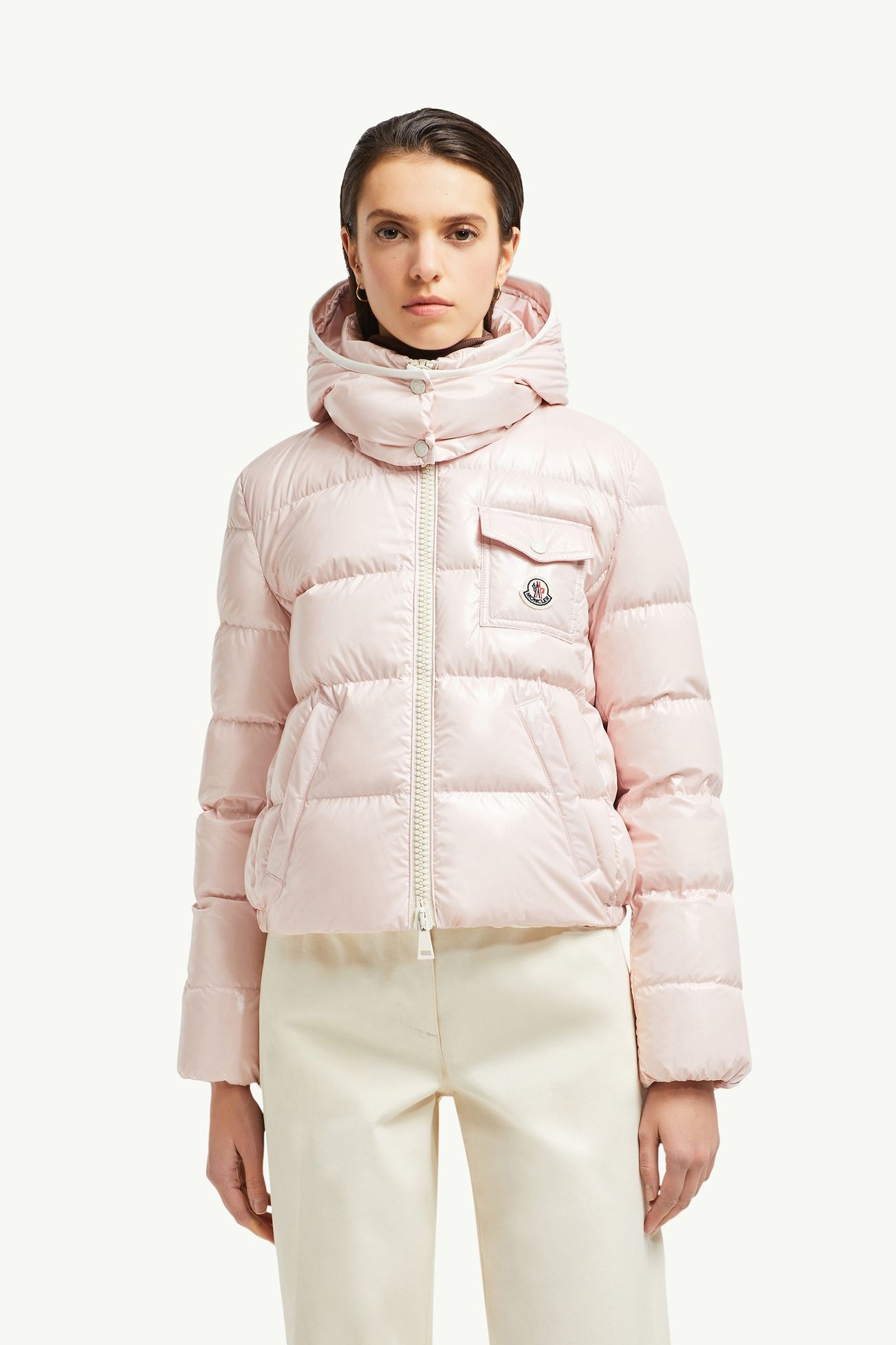 Andro Hooded Short Down Jacket Women Pink Moncler 3
