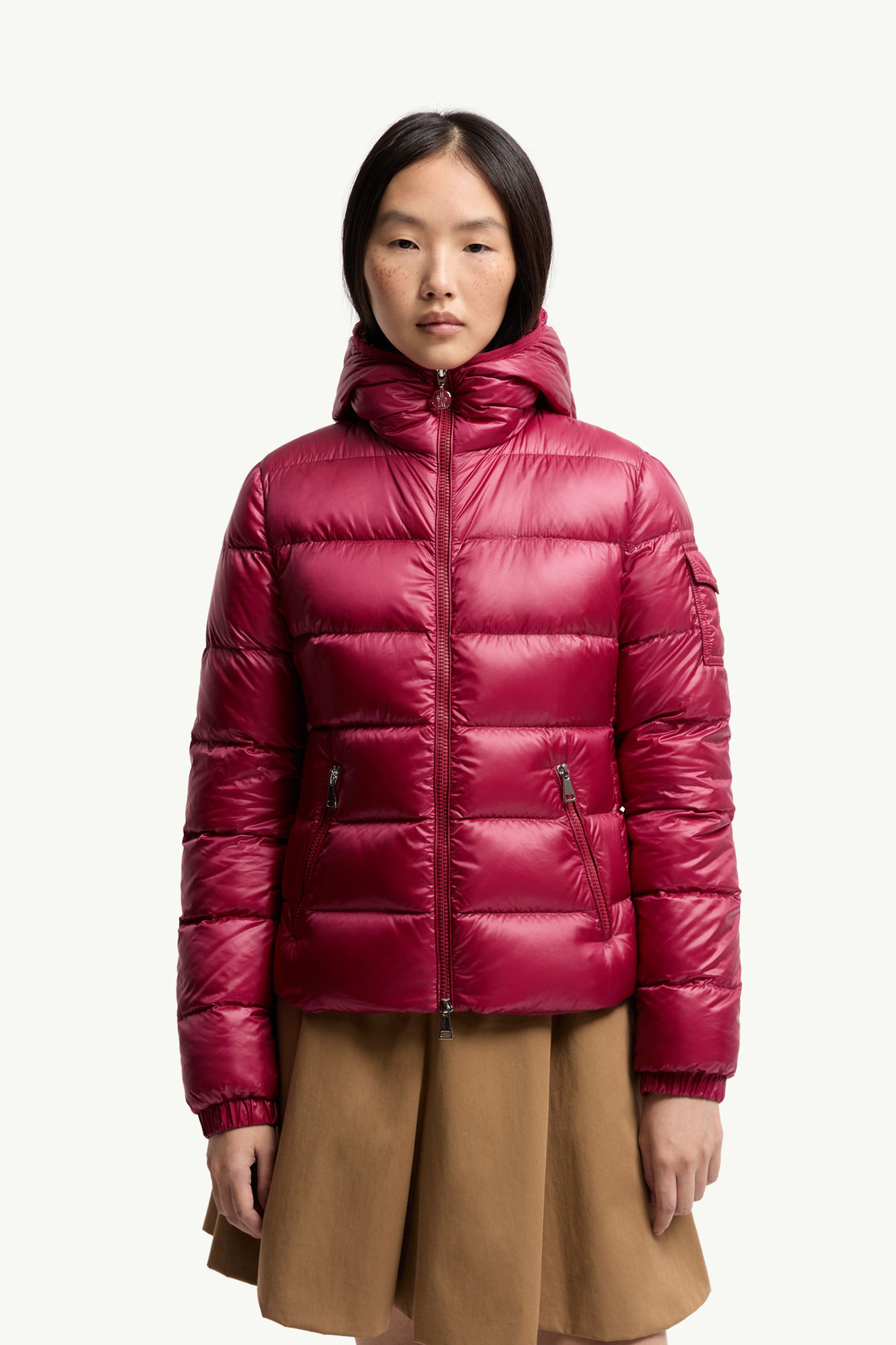 Glesse 후드 쇼츠 다운 재킷 여성 체리 핑크 Moncler 3