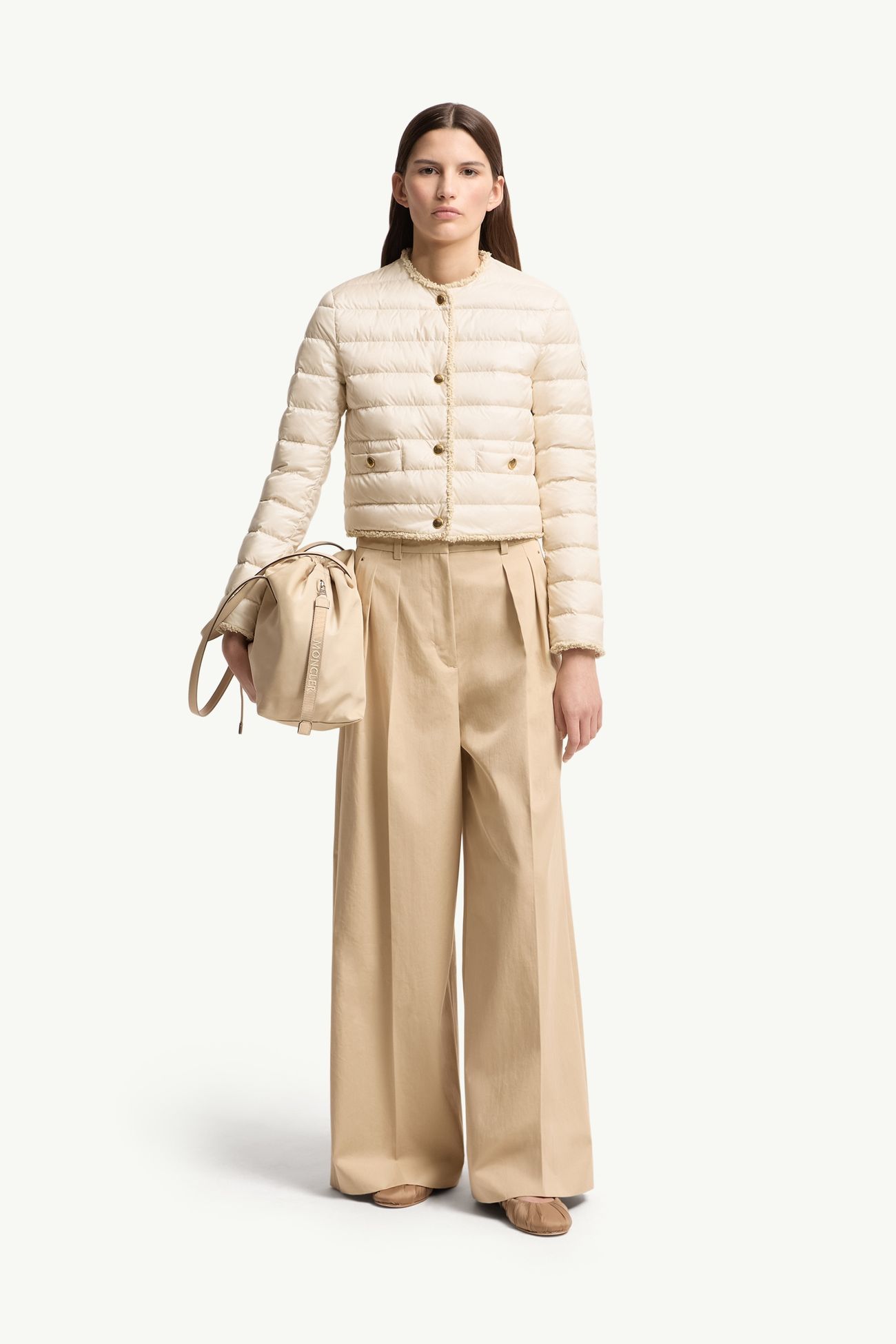 Fleurs Bouclé-Trimmed Short Down Jacket Women Light Beige Moncler 0