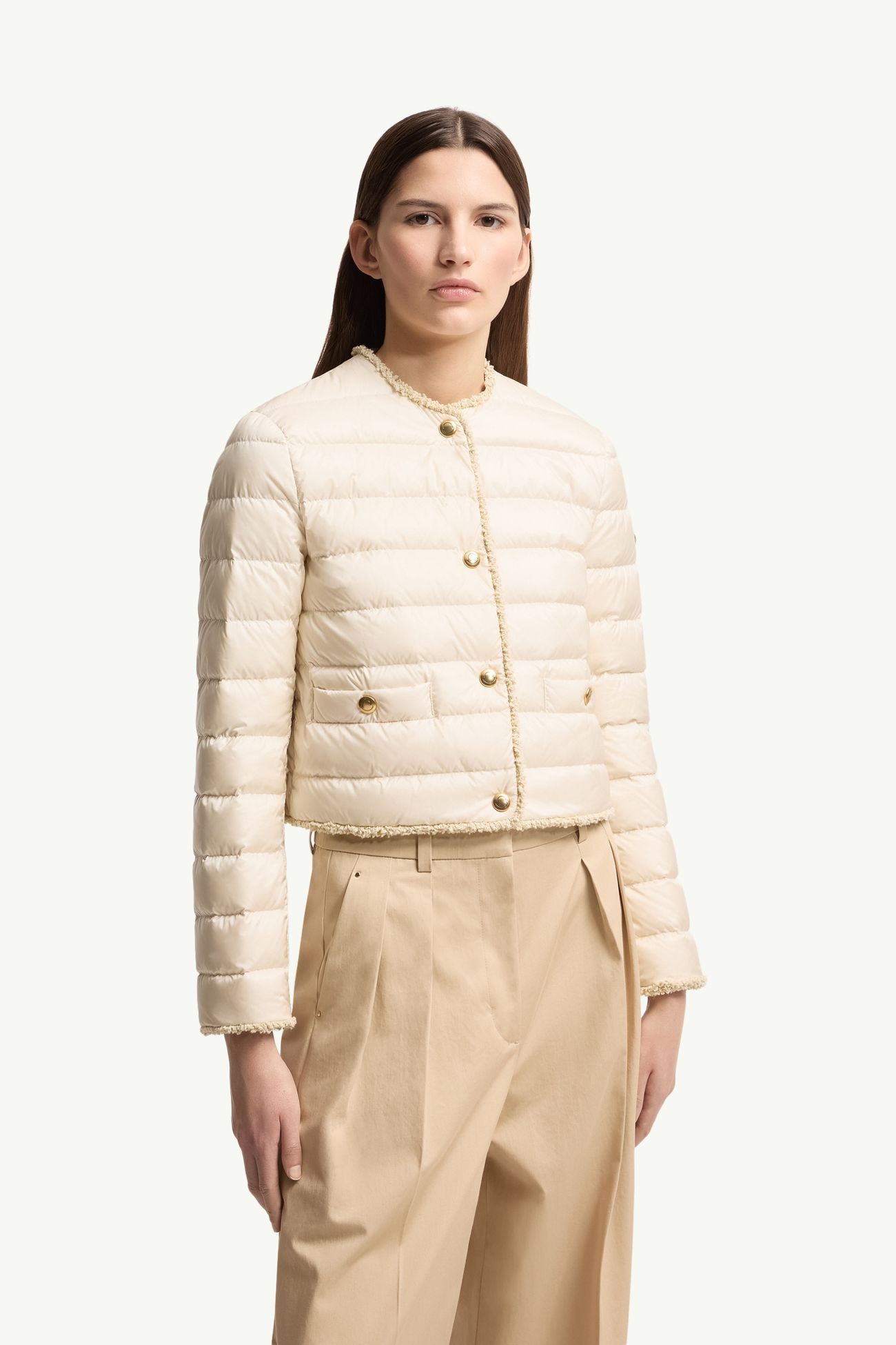 Fleurs毛圈布飾邊短身羽絨外套 女士 淺米色 Moncler 3